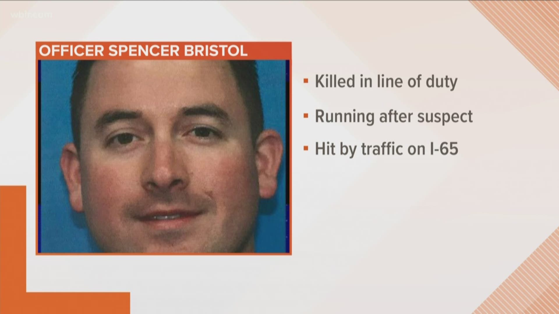 Master Patrol Officer Spencer Daniel Bristol with the Hendersonville Police Department was chasing a suspect on foot when he was struck by traffic on I-65.