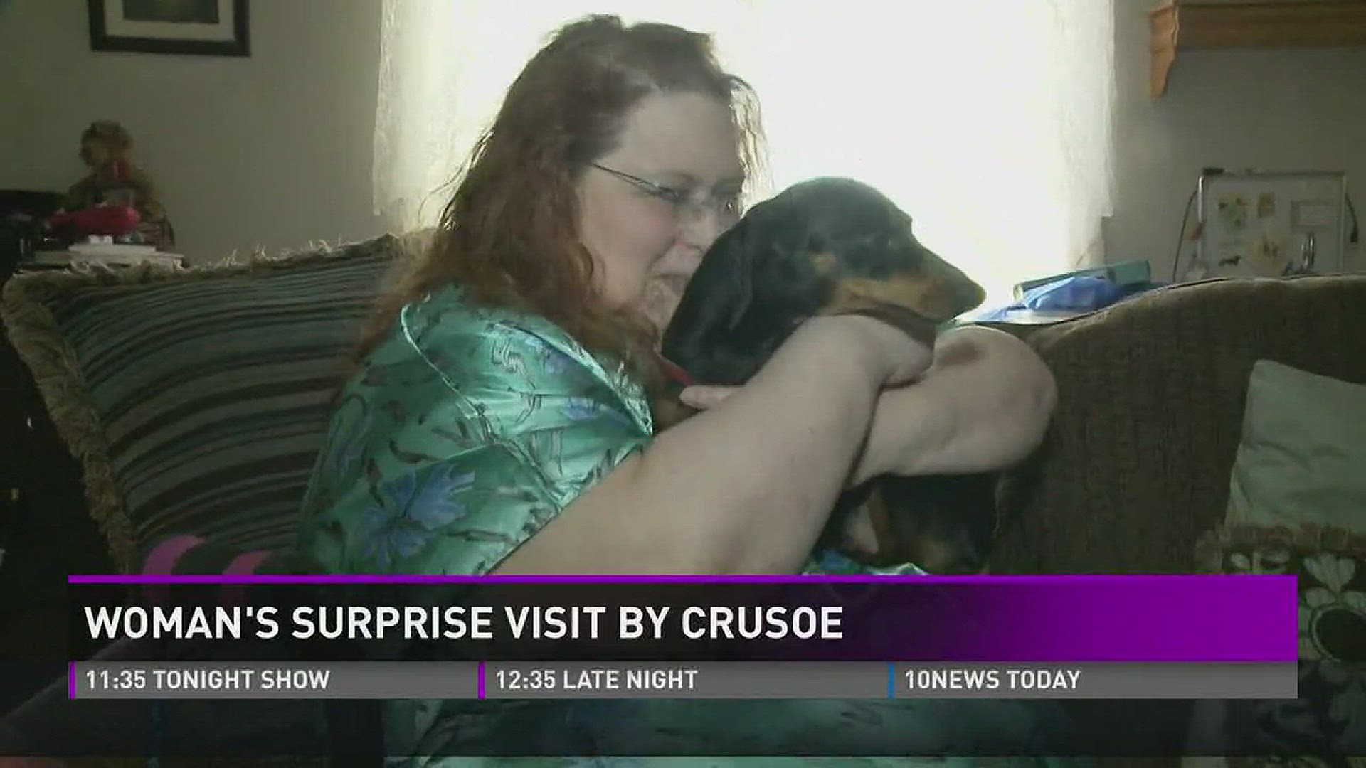 The famous dachshund, Crusoe, and his owner made a surprise arrival at one of his biggest fan's house.