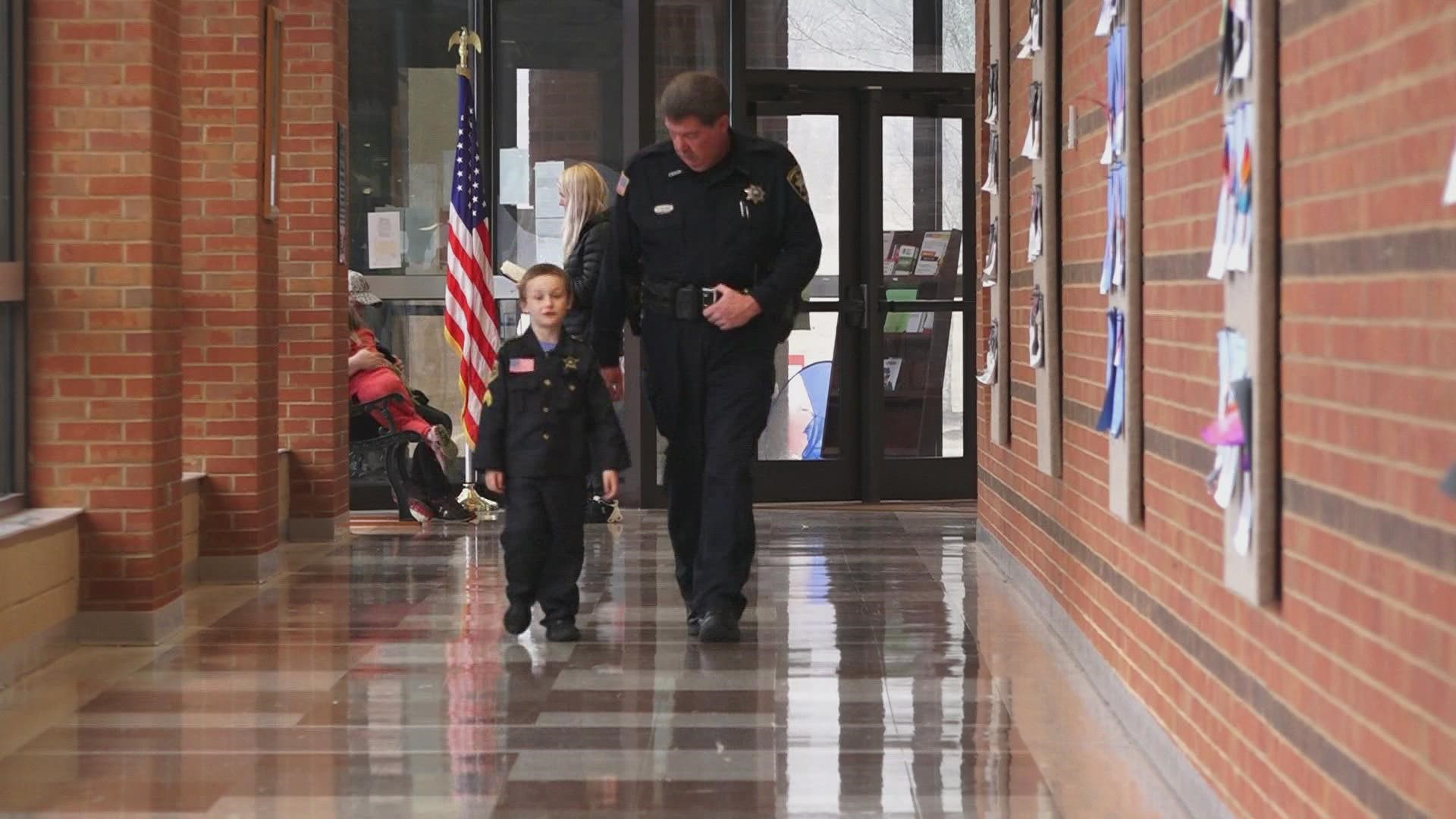 In Loudon County, there's a new officer patrolling Pre-K and he's only four years old! The top cop at his elementary school is the leader he looks up to the most.