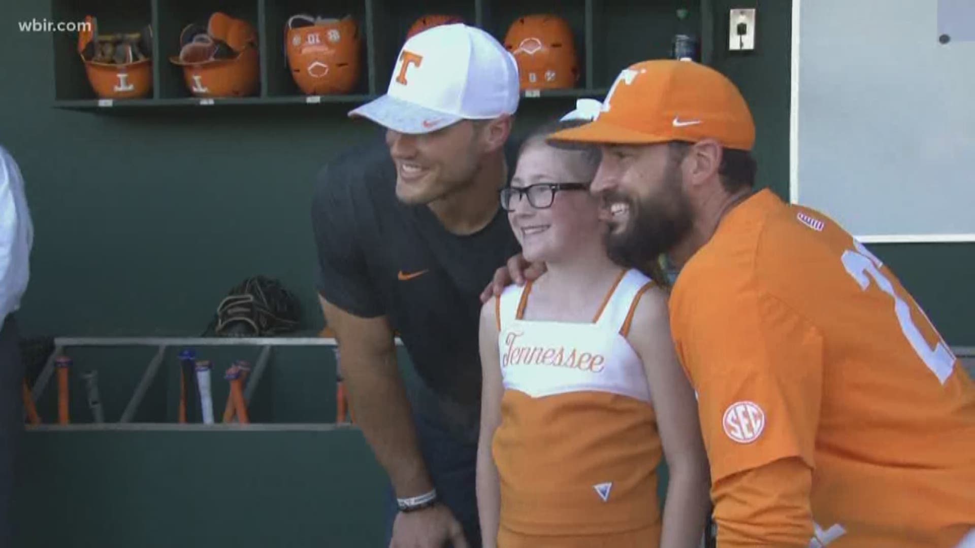 A young cheerleader living with cystic fibrosis had one of her dreams come true today. She suited up and cheered for the Vols at tonight's baseball game, and received a piece of life-saving equipment