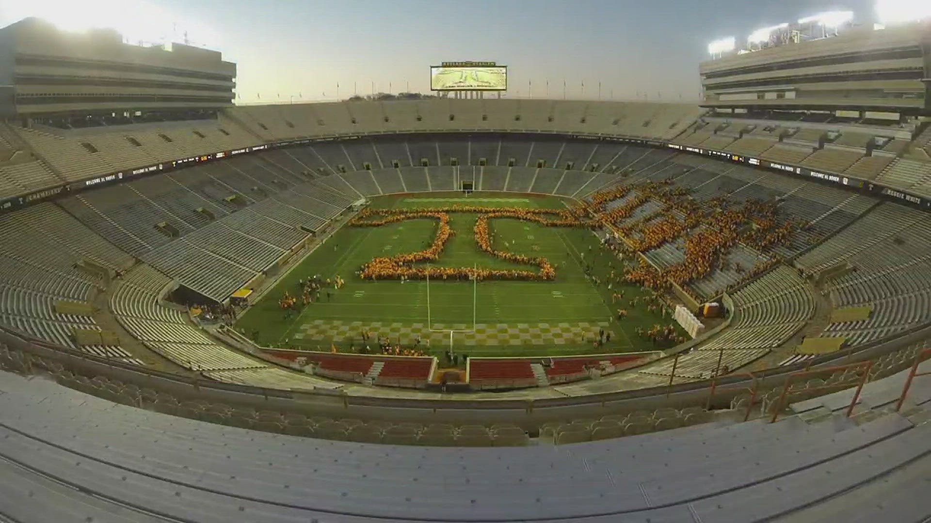 With the Today show audience watching, UT set a world record for making the largest human letter in Neyland Stadium.