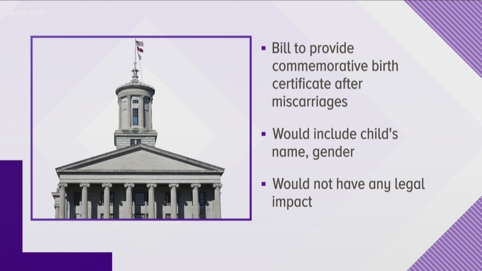 The bill would allow grieving parents who have lost a baby to miscarriage to request a commemorative birth certificate.