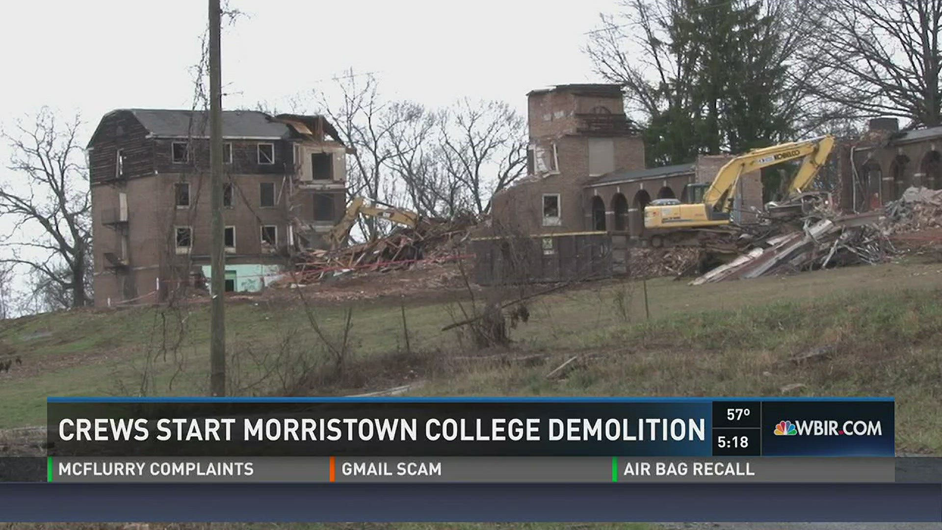 Jan. 19, 2017: Crews are working to tear down the historic Morristown College building.
