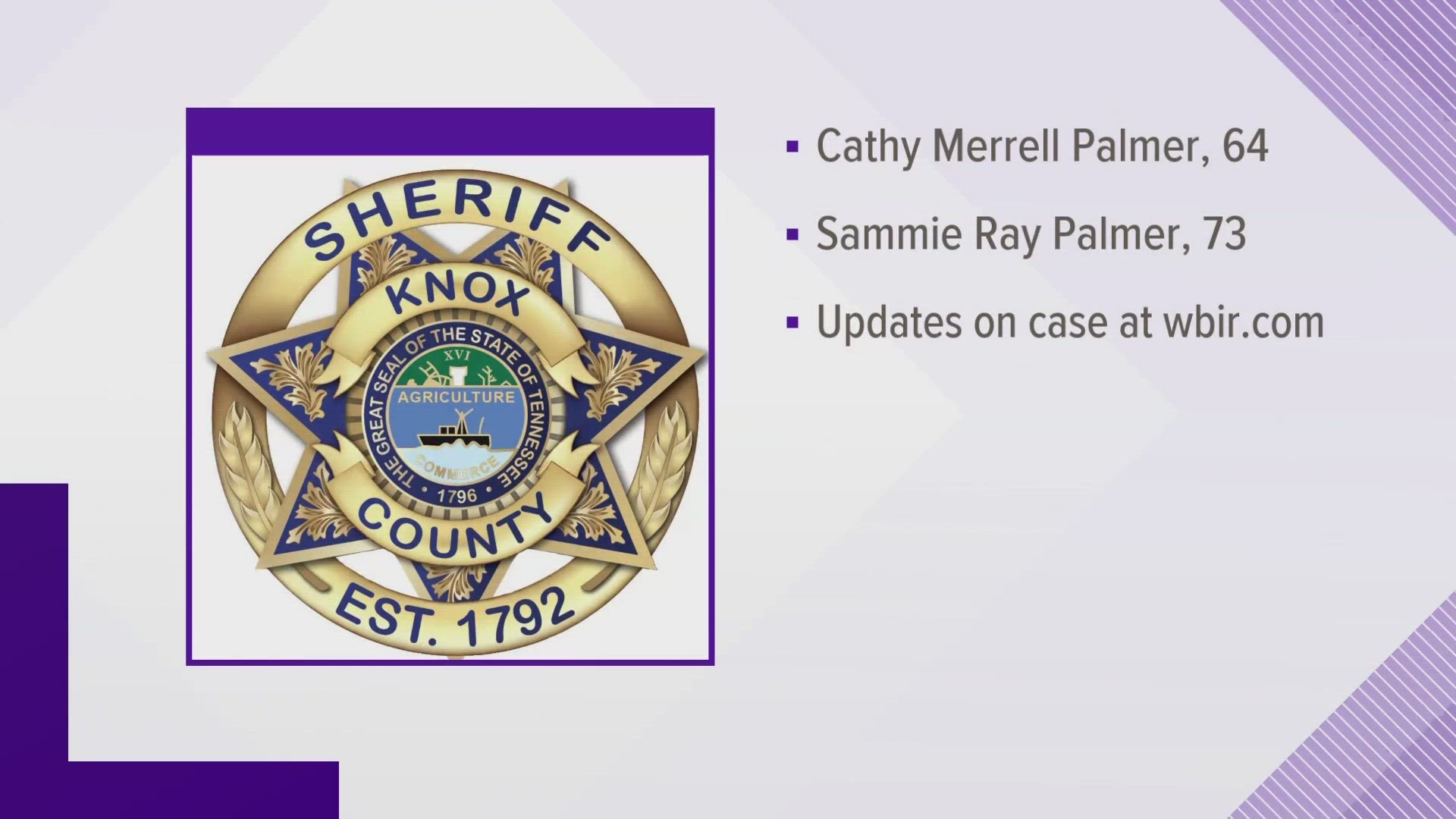 KCSO said the investigation into their deaths is ongoing. Sammie Palmer worked for the Sheriff's Office. Cathy Palmer worked in the Property Assessor's Office.