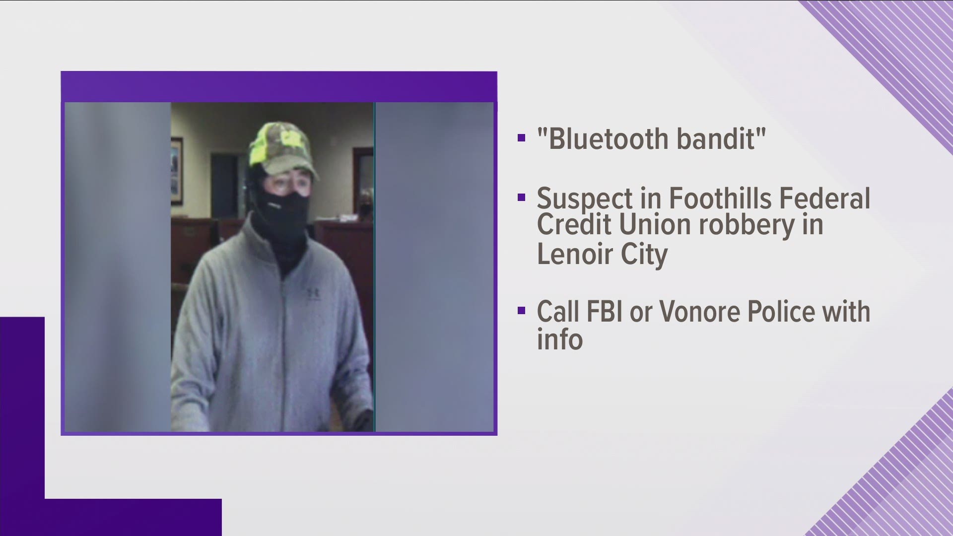FBI, police searching for Vonore bank robbery suspect