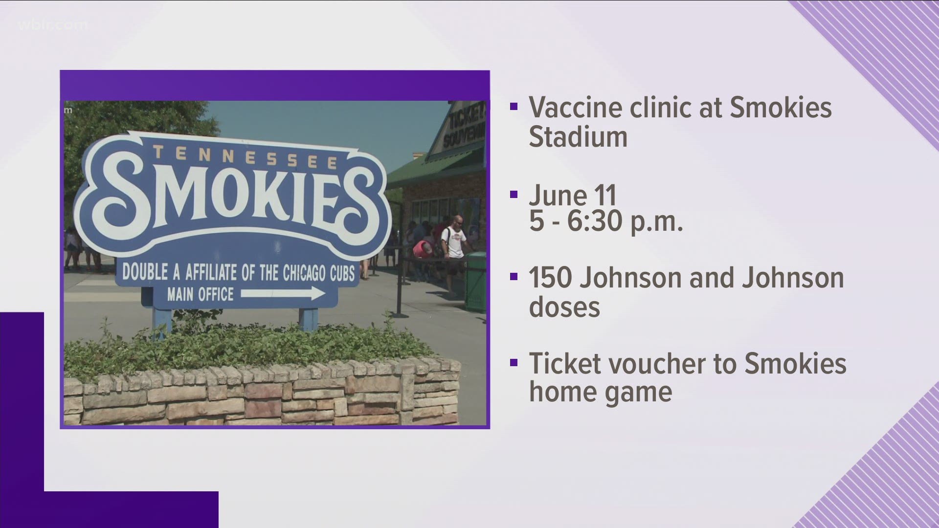 Smokies Stadium is set to host a vaccine clinic on June 11 from the Sevier County Health Department.