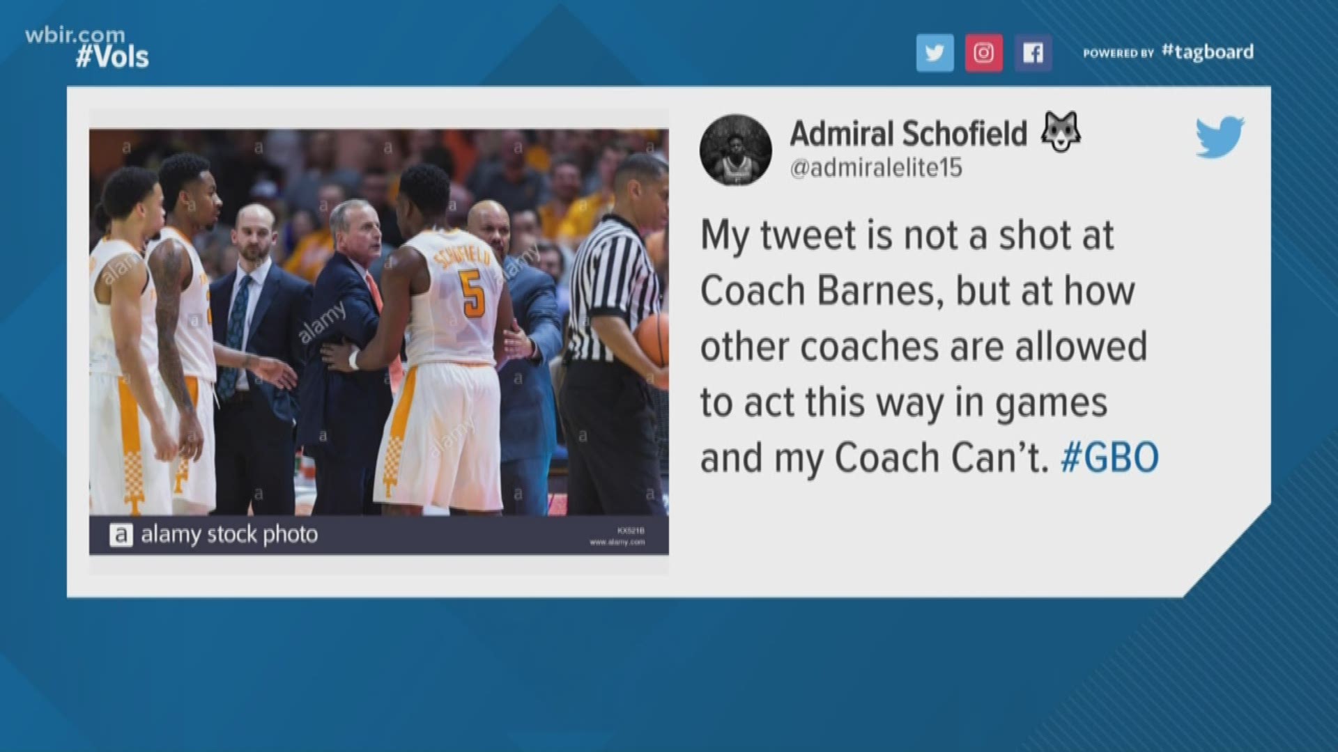 Schofield tweeted this earlier this morning, "My tweet is not a shot at Coach Barnes, but at how other coaches are allowed to act this way in games and my Coach Can't #GBO"