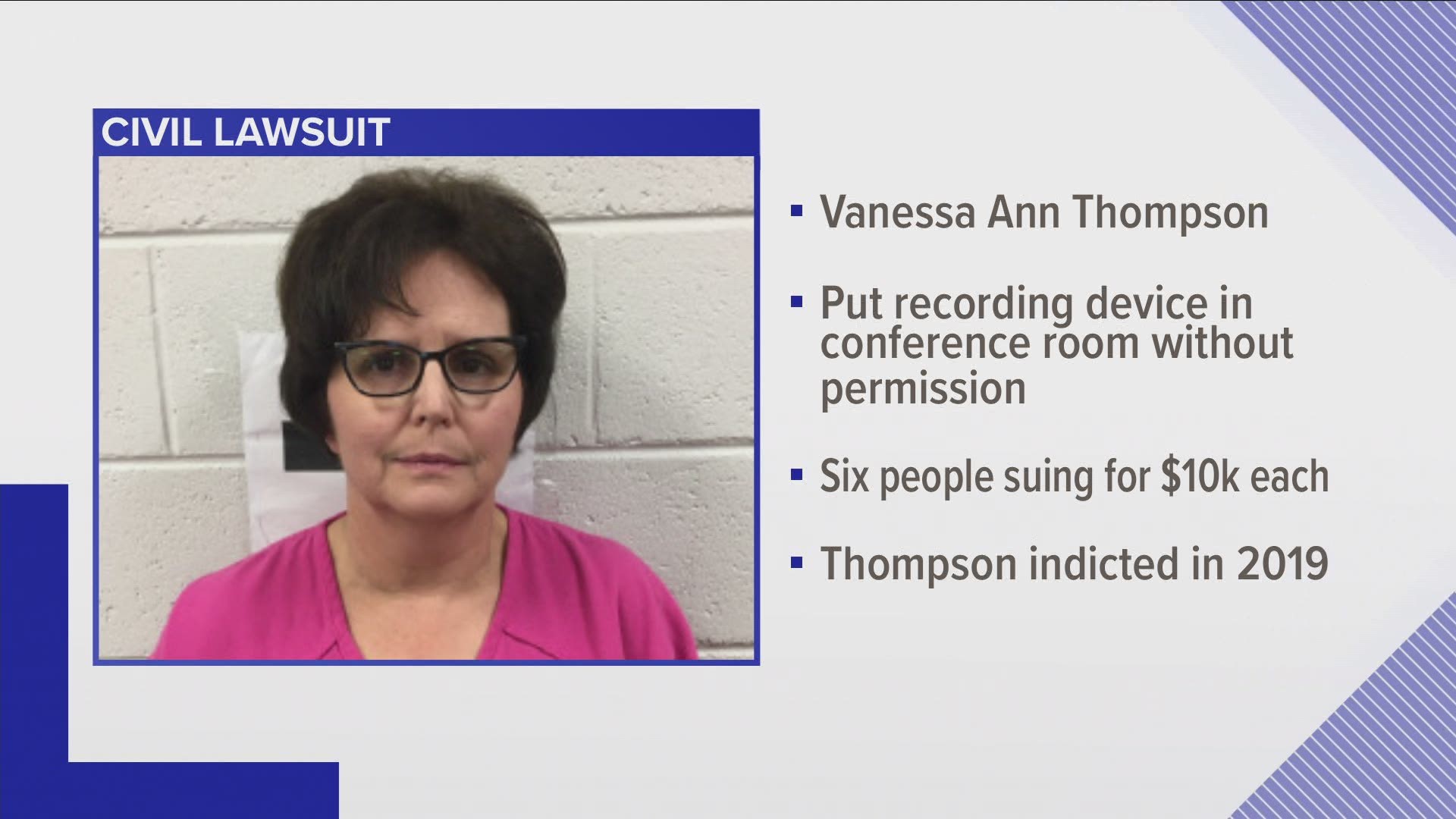 Vanessa Thompson put a recording device under a table in a conference room without permission, according to the lawsuit.