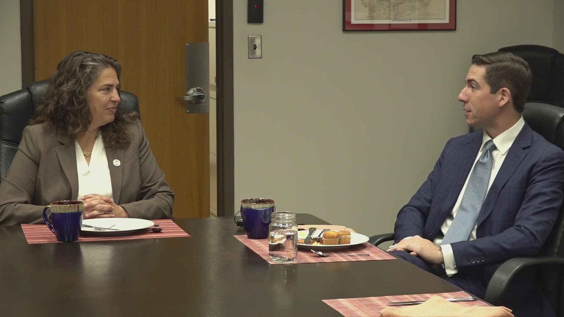 At the breakfast table were Tyler Caviness, who will serve as a municipal judge, and Debbie Helsley, who will serve on the City Council.