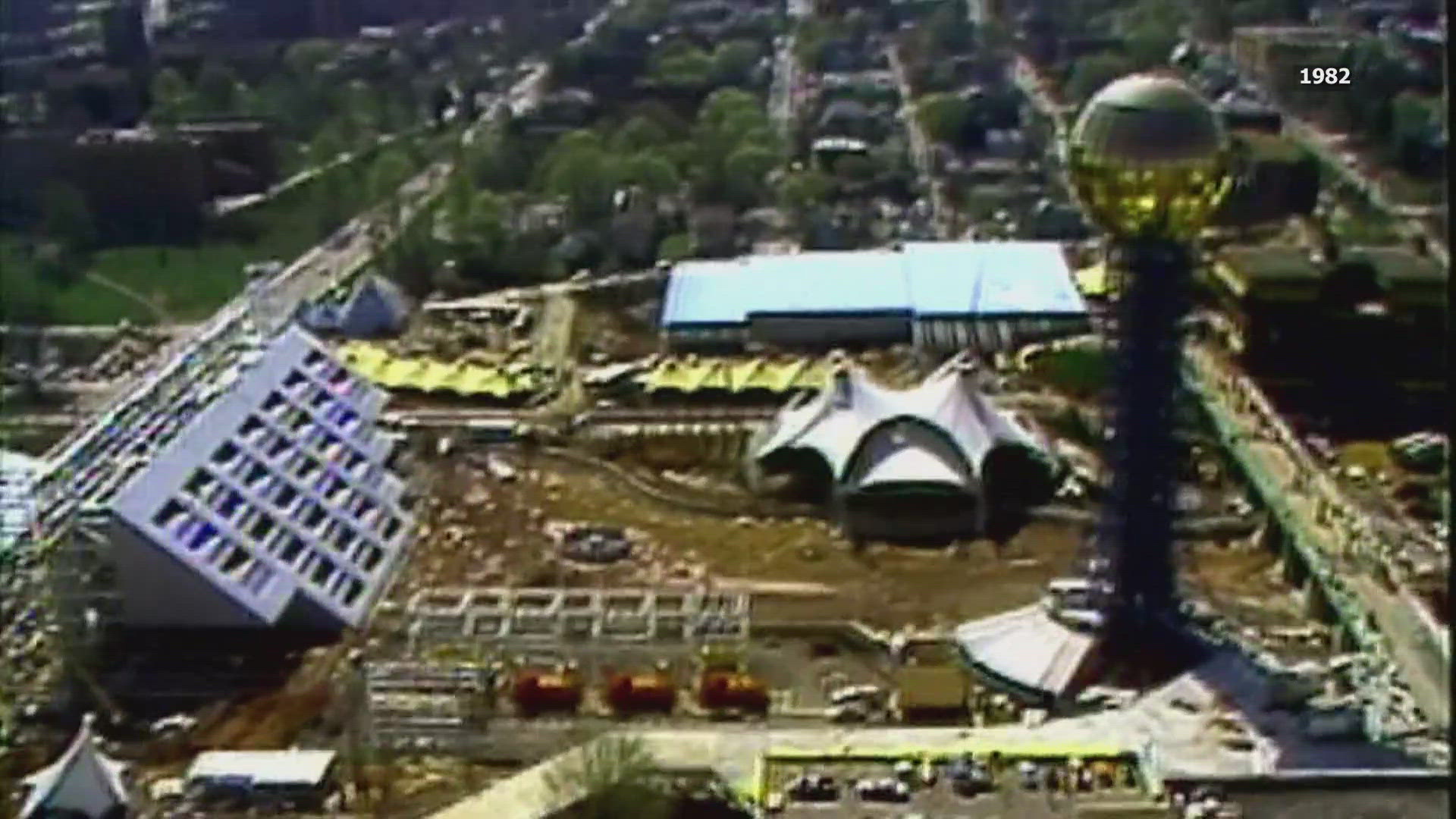 The landmark was designed by the architecture firm Community Tectonics as the theme structure for the 1982 World's Fair. 