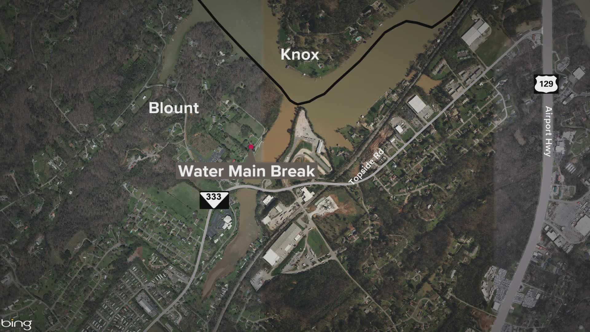 The city of Alcoa said about 500 people are without water due to a water main break near TVA Lab Road in Louisville.