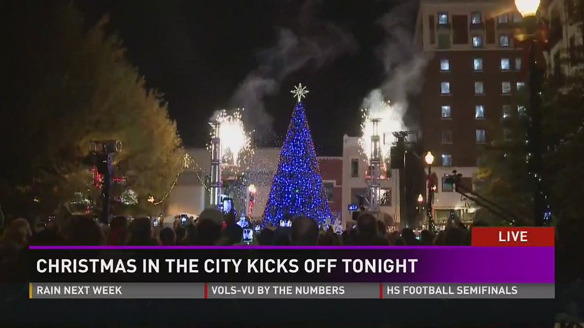 Nov. 25, 2016: It's Christmas in Knoxville! The city lit the 42-foot Christmas tree in Krutch Park Friday night.