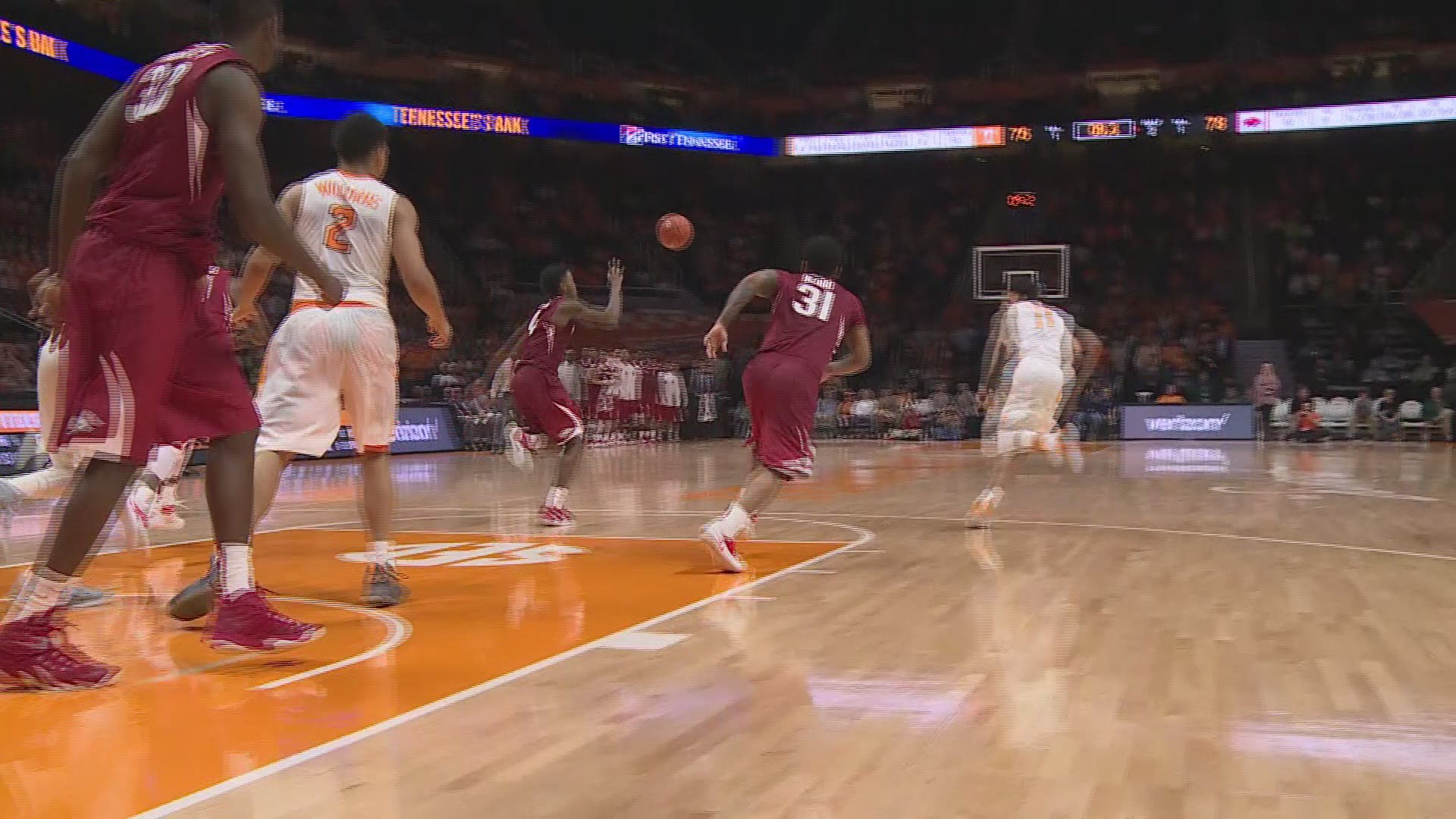 With the Vols trailing by three with less than 20 seconds left, Detrick Mostella drove to the bucket and missed a layup. Mostella finished with 16 points and one assist in the Vols loss to Arkansas.