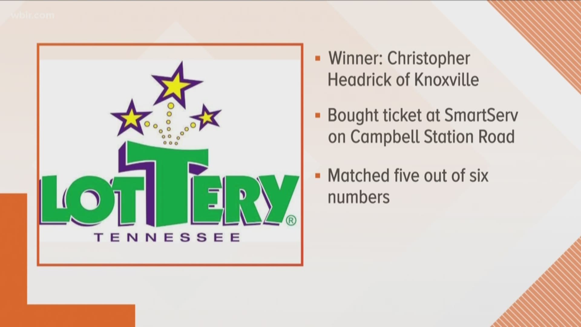 The Tennessee Lottery says he bought the ticket at the SmartServ on Campbell Station Road. Hewas so close to the jackpot... he matched five out of six numbers.