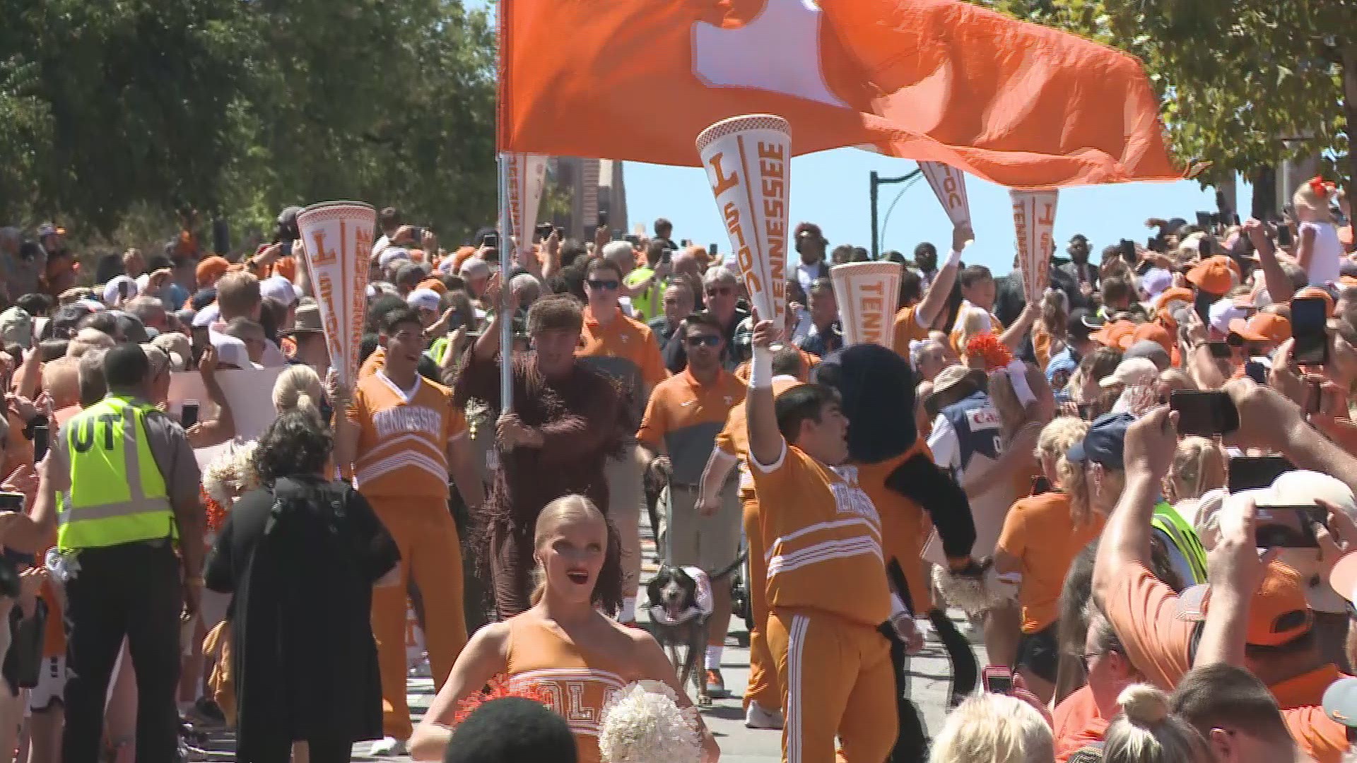 Tennessee players walk down Peyton Manning Pass for season's first Vol Walk.