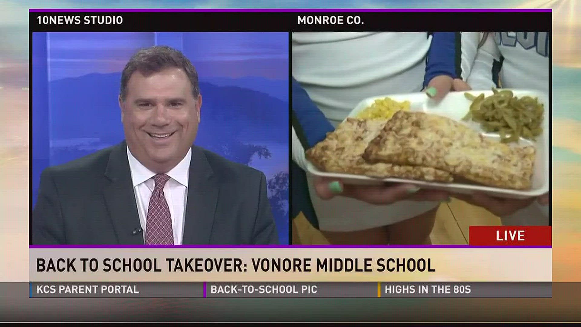 Russell Biven is surprised with a school lunch favorite on Vonore Middle School's first day back.