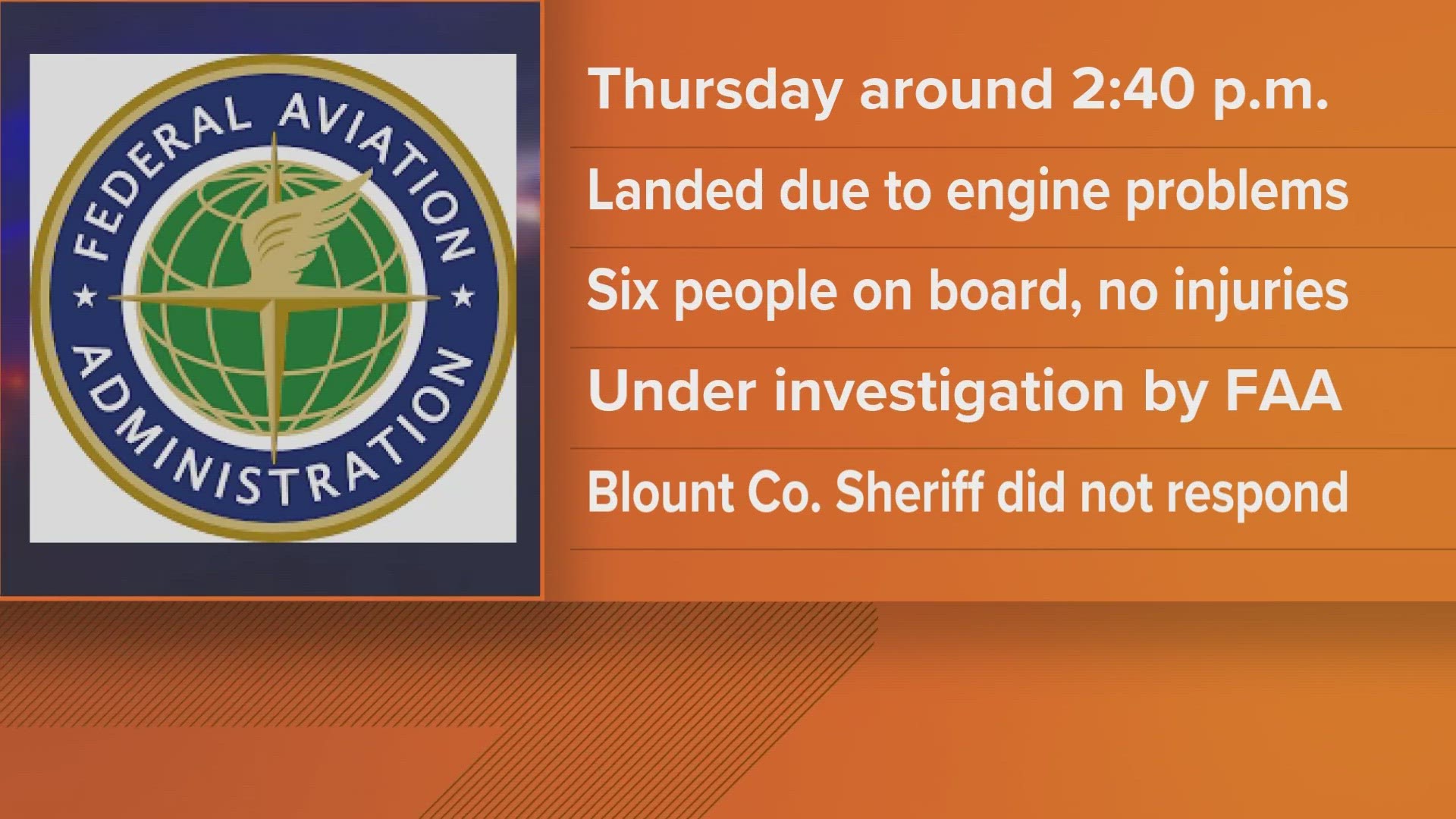 The FAA said six people were aboard the helicopter when the pilot reported engine issues.