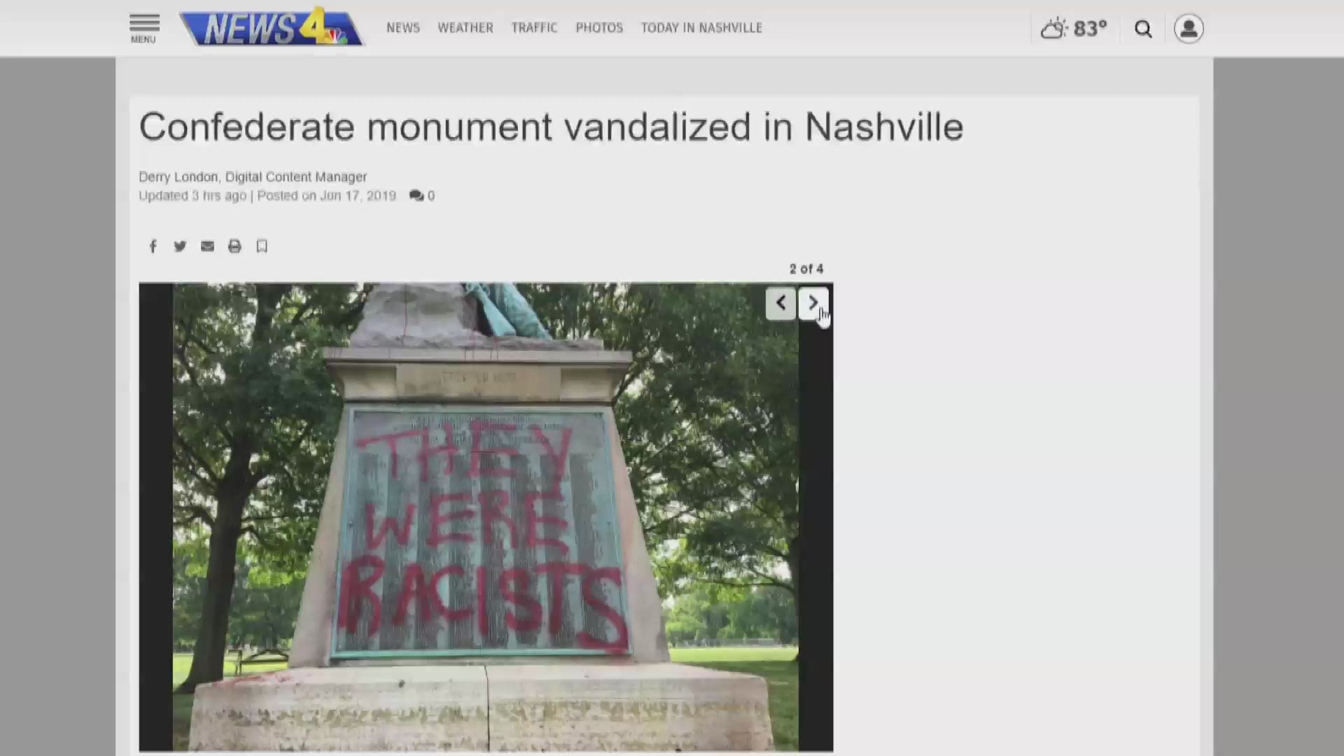 Police Monday morning were alerted to graffiti that had been spray-painted on the monument, and large blots of red paint thrown onto parts of the monument.