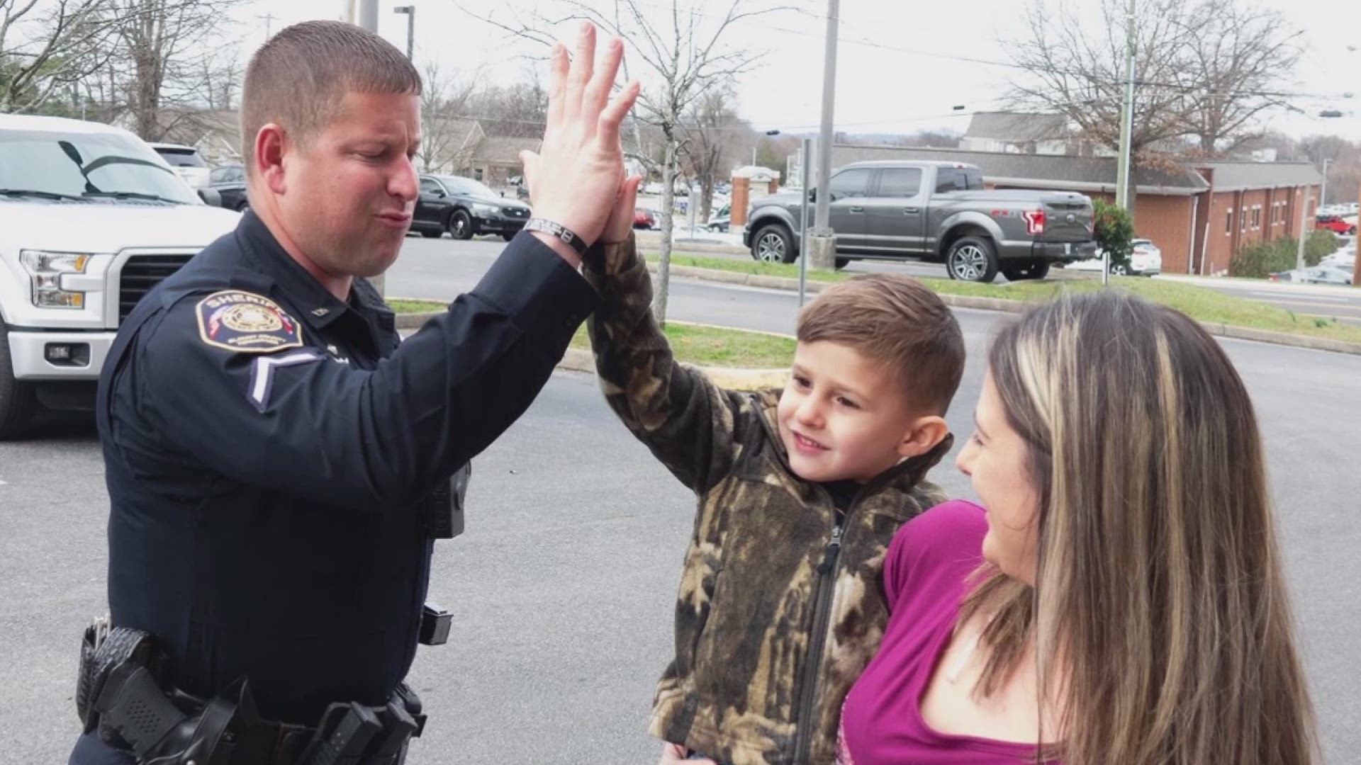 "Sheriff Berrong "deputized" Deacon, and he also got to learn how to run the lights and sirens in Deputy Justin Beckman's patrol car. We had a great visit!"