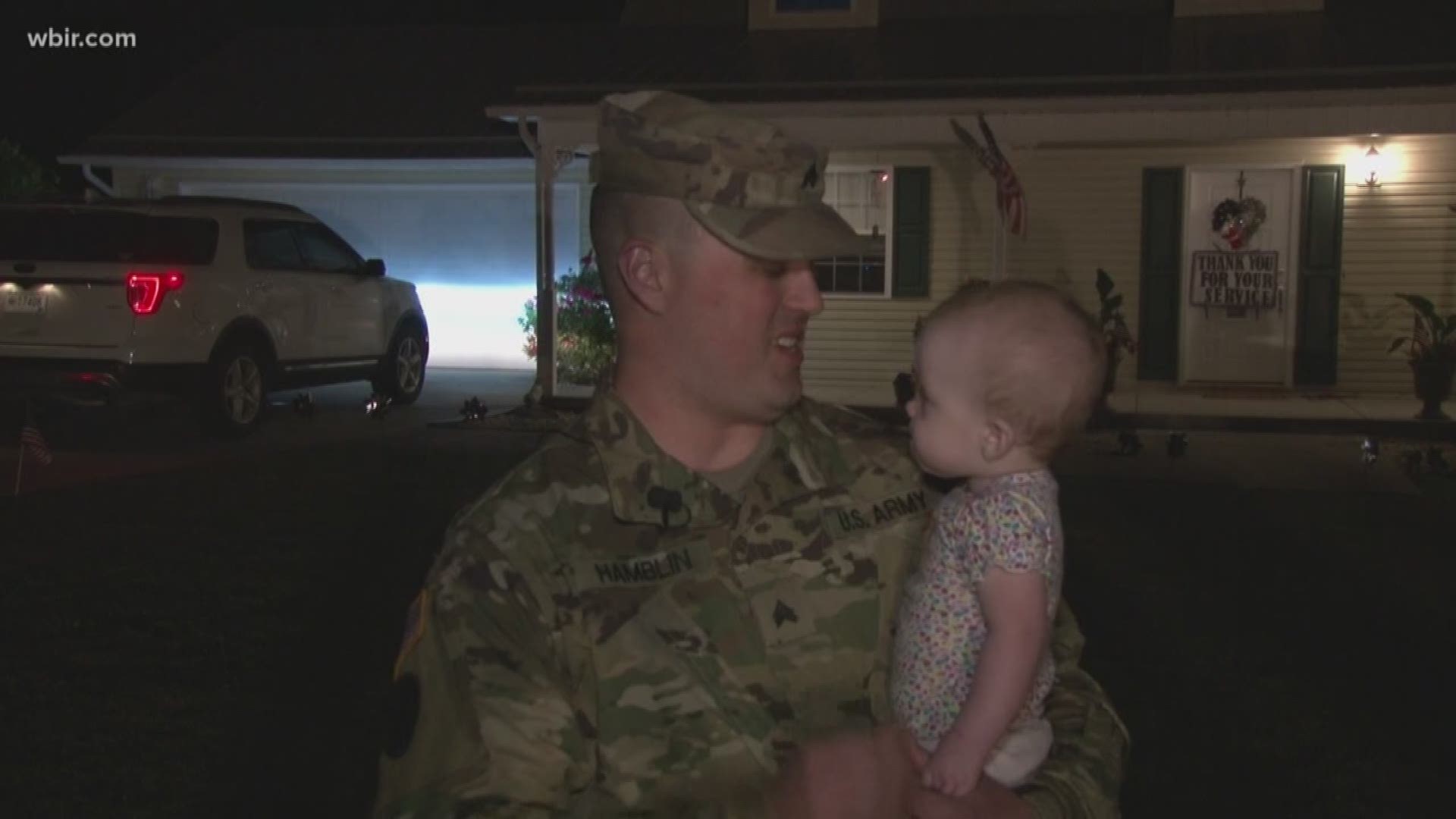 A sweet homecoming for an East Tennessee soldier. 
Sergeant Jacob Hamblin was escorted home late last night by the Campbell County Sheriff's Office. He serves in the 278th Tennessee Army National Guard and just finished a one-year deployment in Poland.