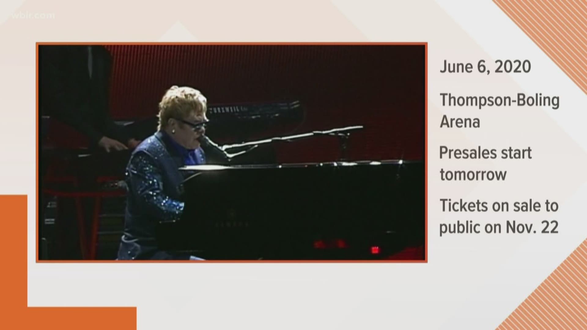Elton John will perform at Thompson-Boling Arena as part of his "Farewell Yellow Brick Road" world tour.