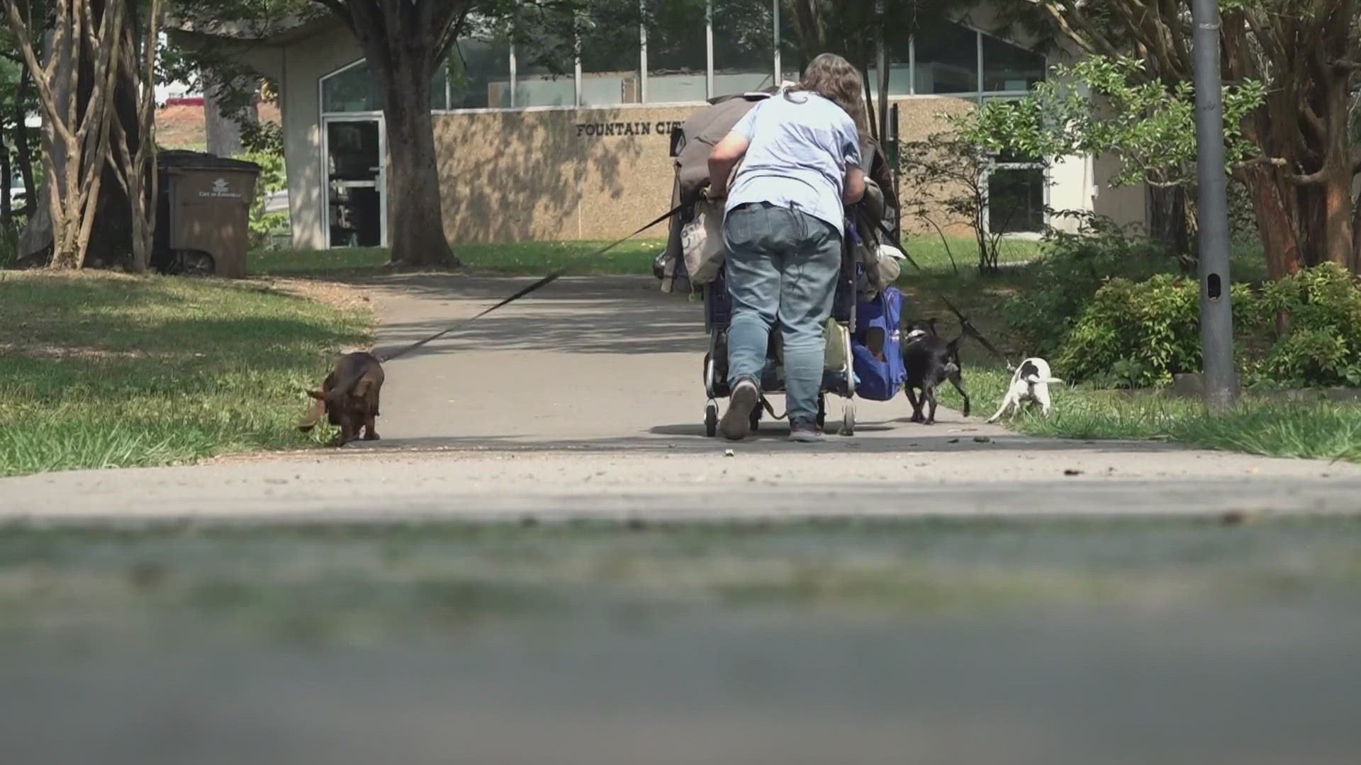 Valerie Titlow stays at Fountain City Park during the day because she has nowhere else to go. She is experiencing homeless due to a domestic violence situation.