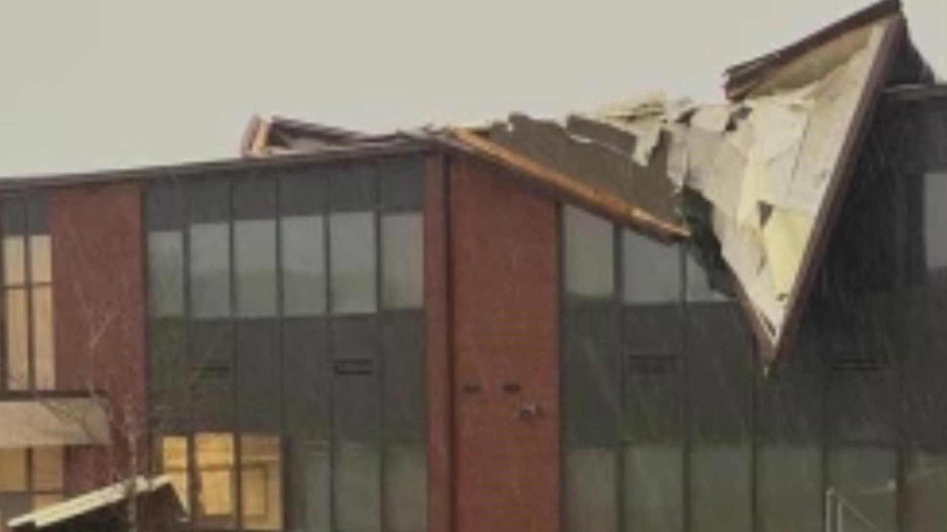 Newport Grammar School is cleaning up after last week's storms on Thursday. The wind blew off the school's rooftop leaving several students with minor scrapes.