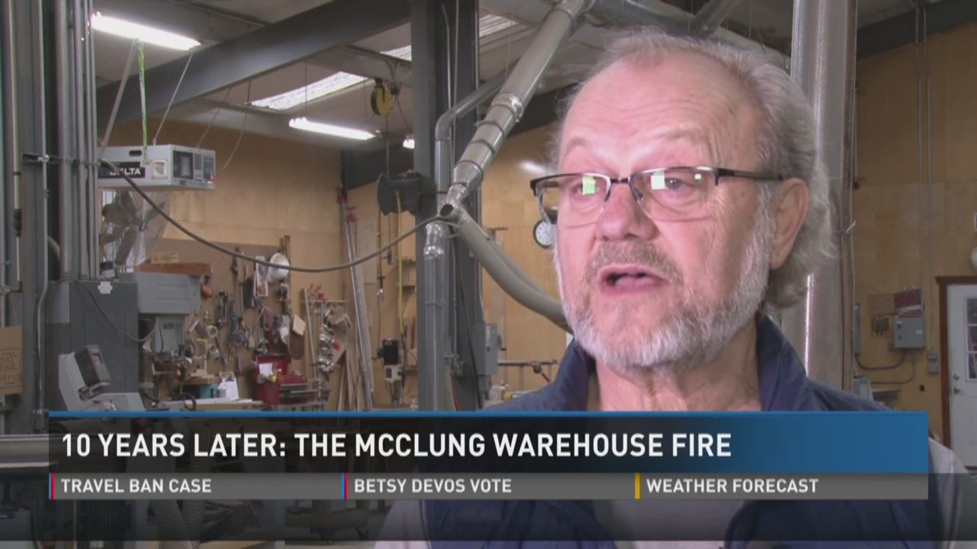 Feb. 6, 2017: 10 years after a major fire destroyed parts of the McClung Warehouses in downtown Knoxville, a woodworker who lost his business continues to rebuild.