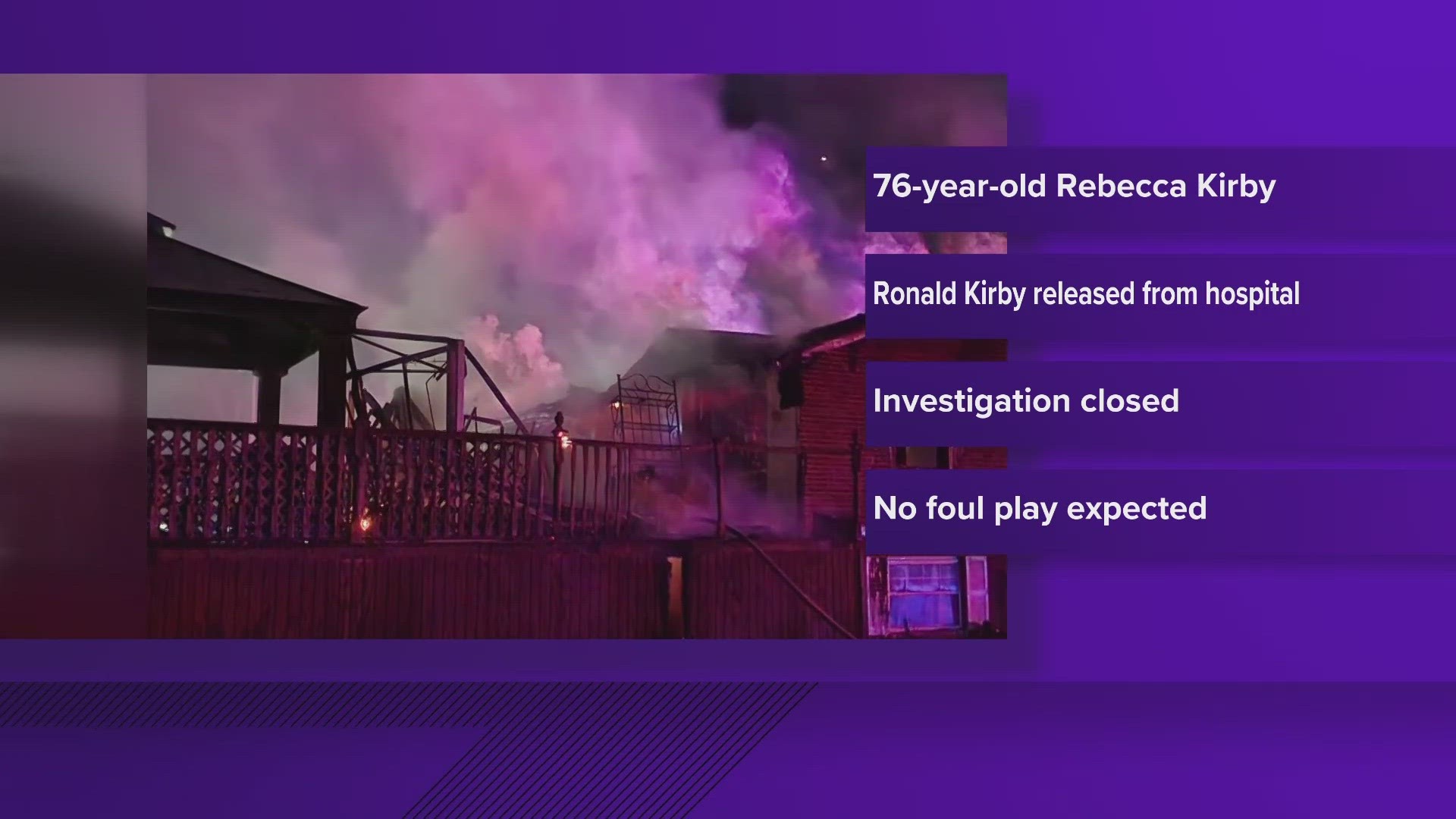 76 year old Rebecca Kirby died in the fire. It happened at a home on Governor John Sevier Highway last Thursday.