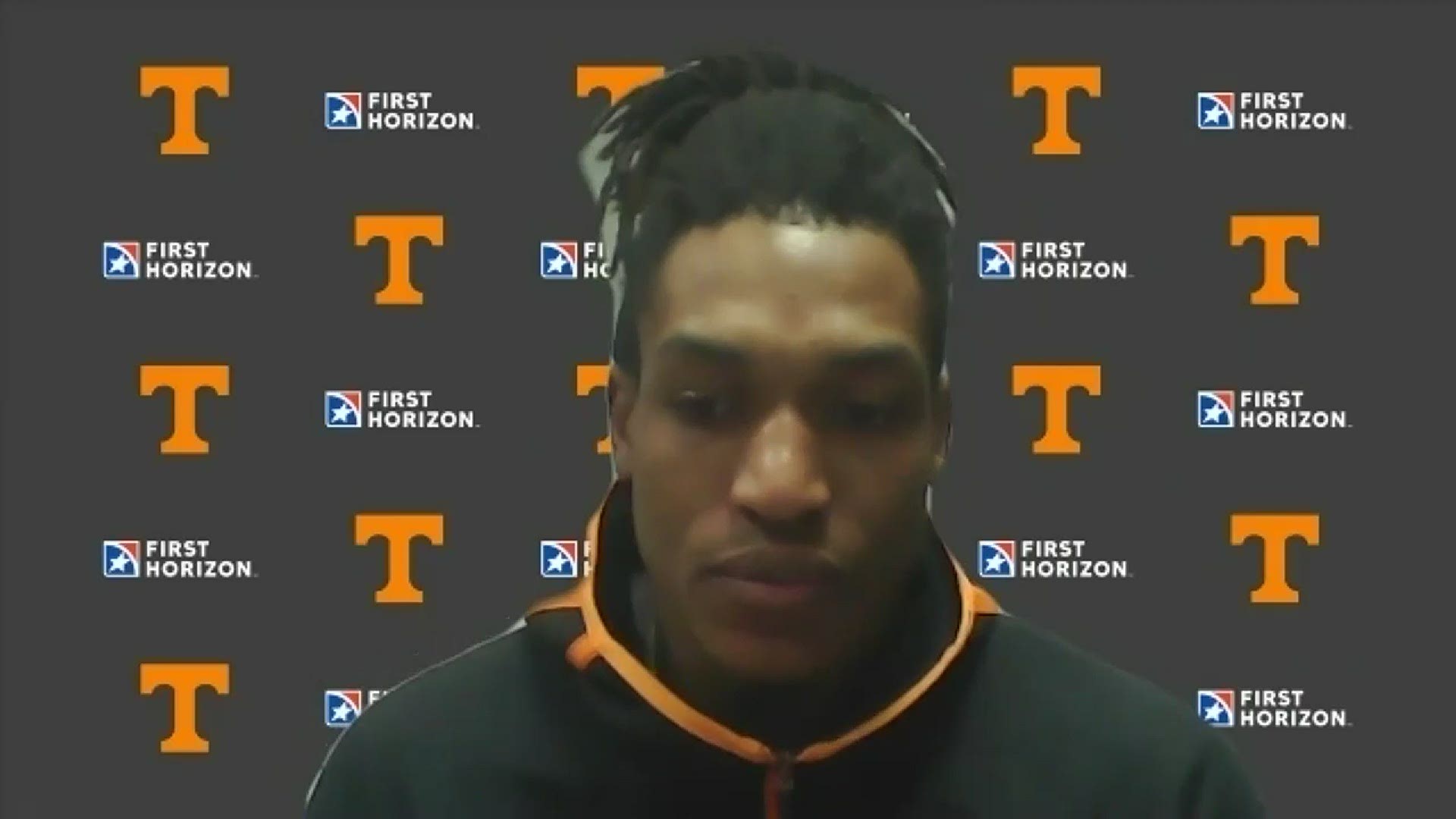 Tennessee senior Yves Pons speaks with the media after UT's 73-53 win against Missouri.