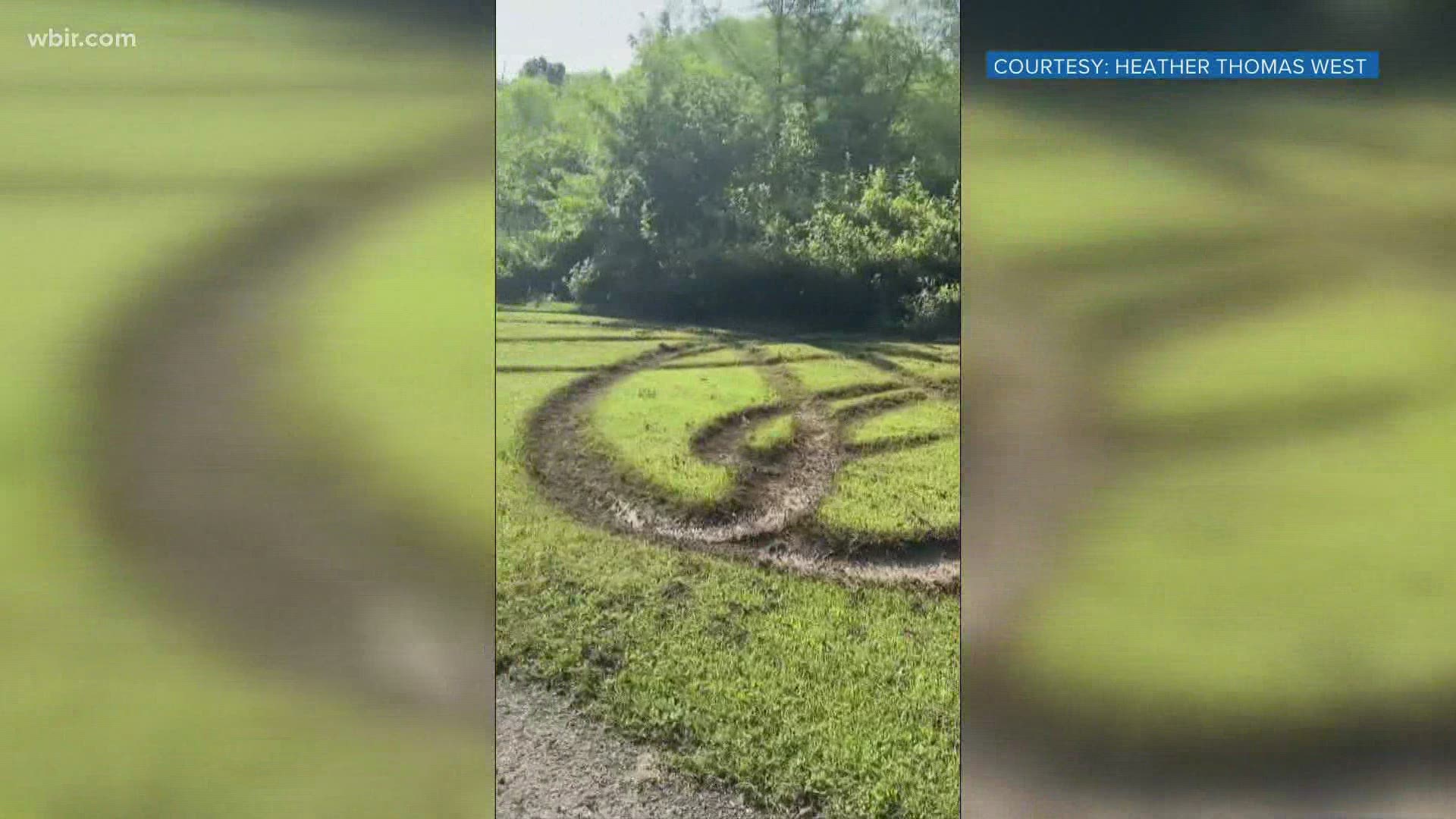 People in the community who went for a walk along the greenway recently noticed scars in the ground from someone who was doing donuts.