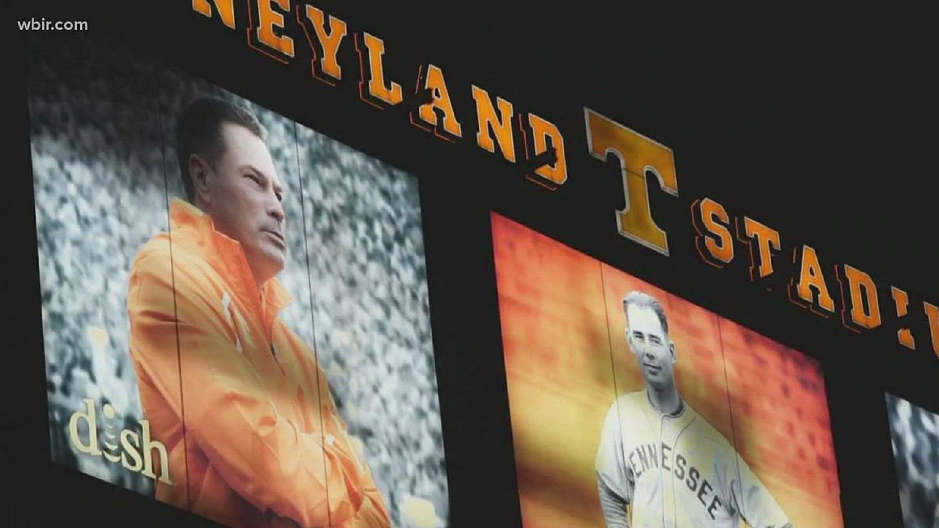 Jan. 12, 2018: Butch Jones is no longer the head football coach at the University of Tennessee, but his picture still remains on the back of the video board at Neyland Stadium.