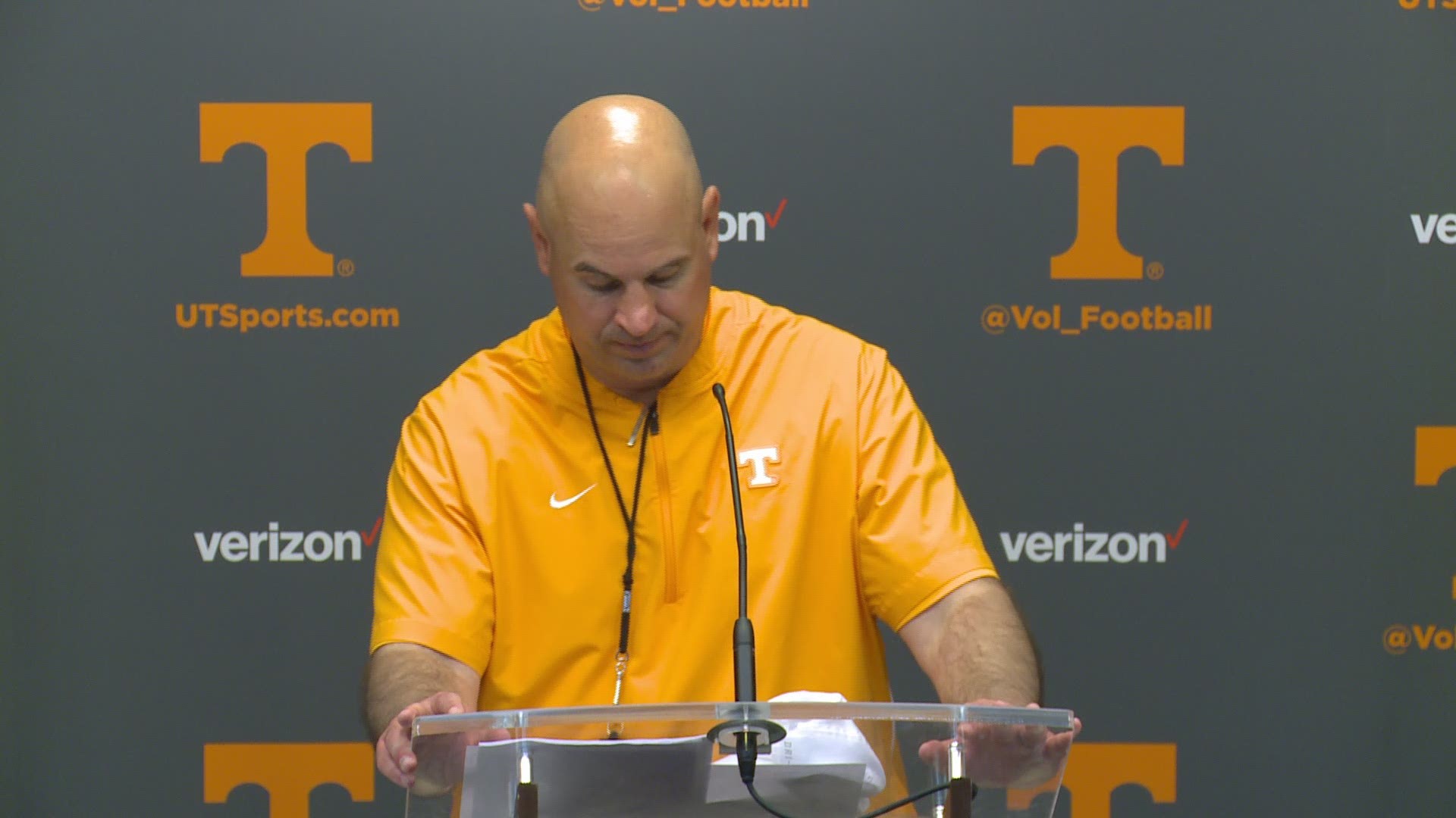 Jeremy Pruitt, Jarrett Guarantano and Ty Chandler speak on Saturday's Orange & White game. The white team defeated team orange, 28-10. Guarantano passed for 198 yards and four touchdowns.