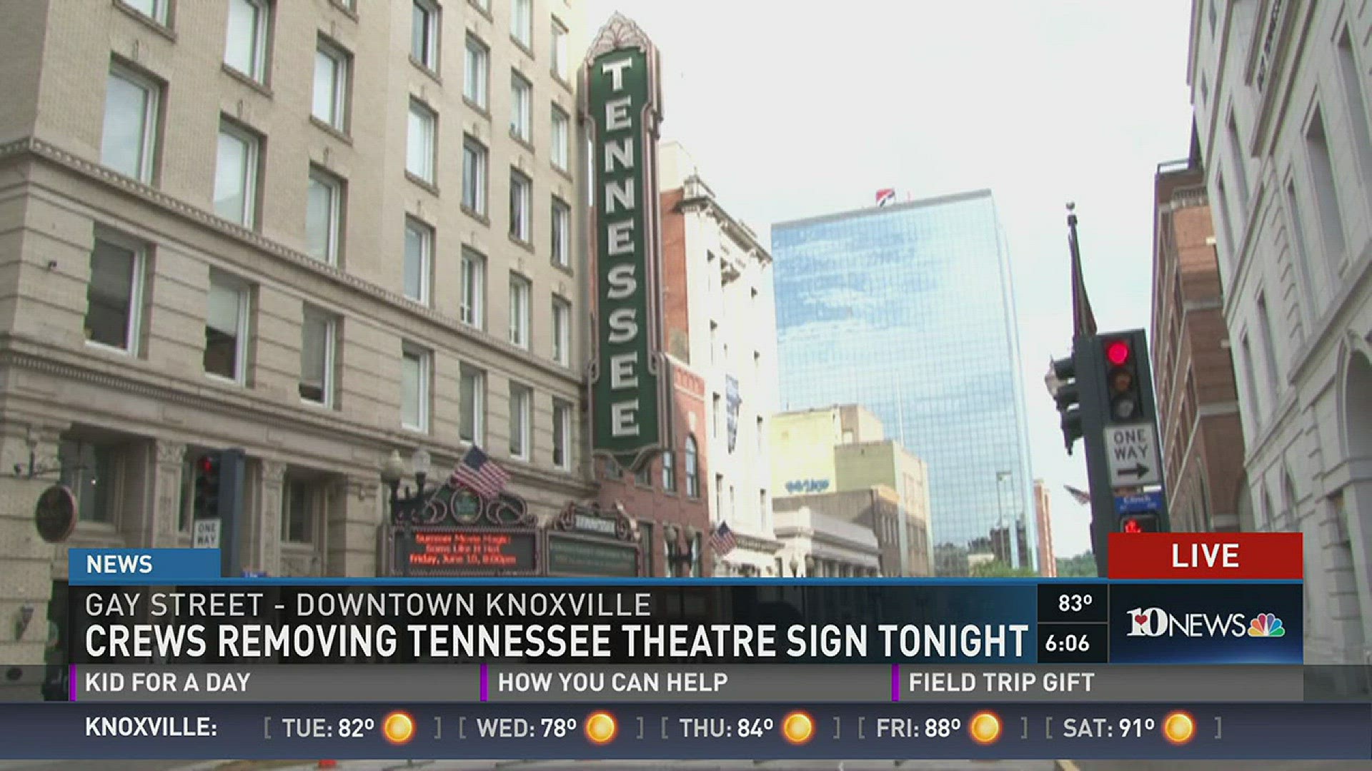Tennessee Theatre sign is being taken down tonight, and sent away for six to eight weeks for some lighting upgrades