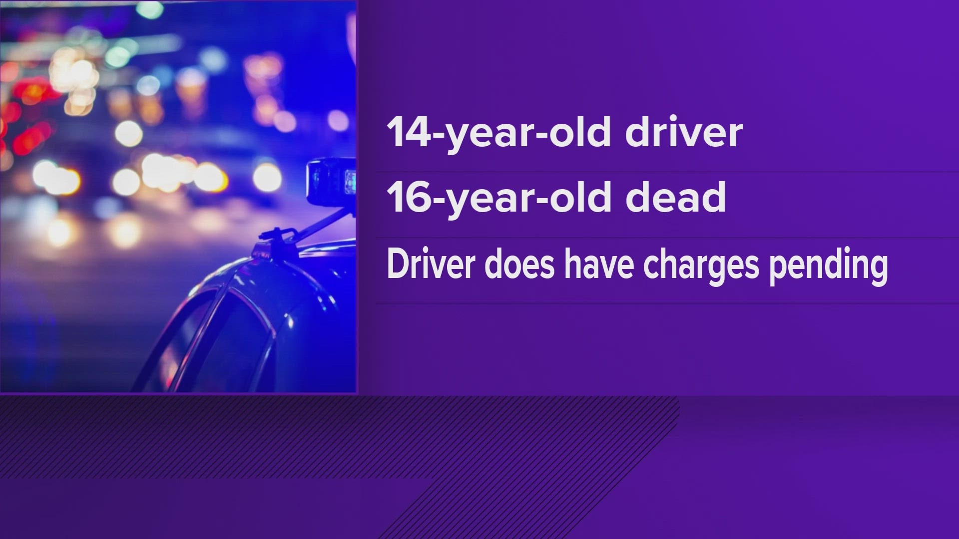 The Tennessee Highway Patrol said a 14-year-old was driving a car and lost control of the vehicle as it approached an intersection.