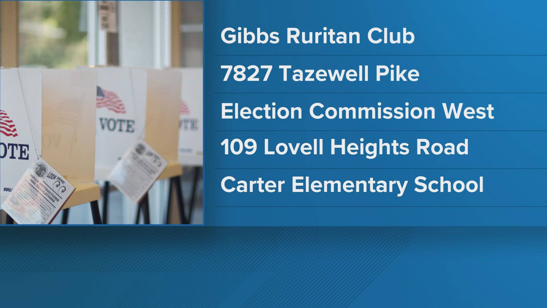 The new locations are at the Gibbs Ruritan Club, the commission's west office and Carter Elementary School.