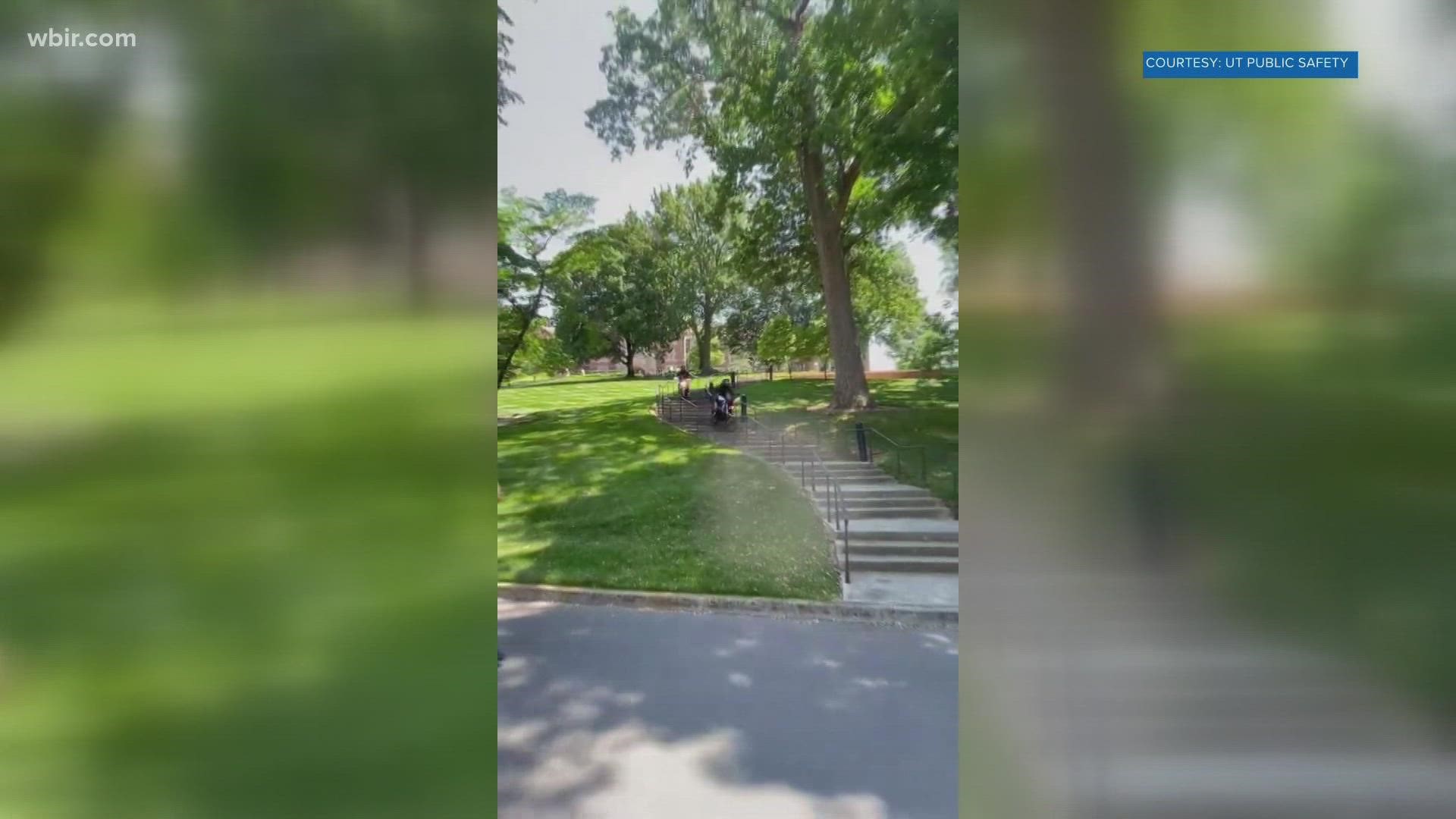 The police department shared a video of the motorcycles easily traveling down a long flight of stairs on The Hill on Friday.