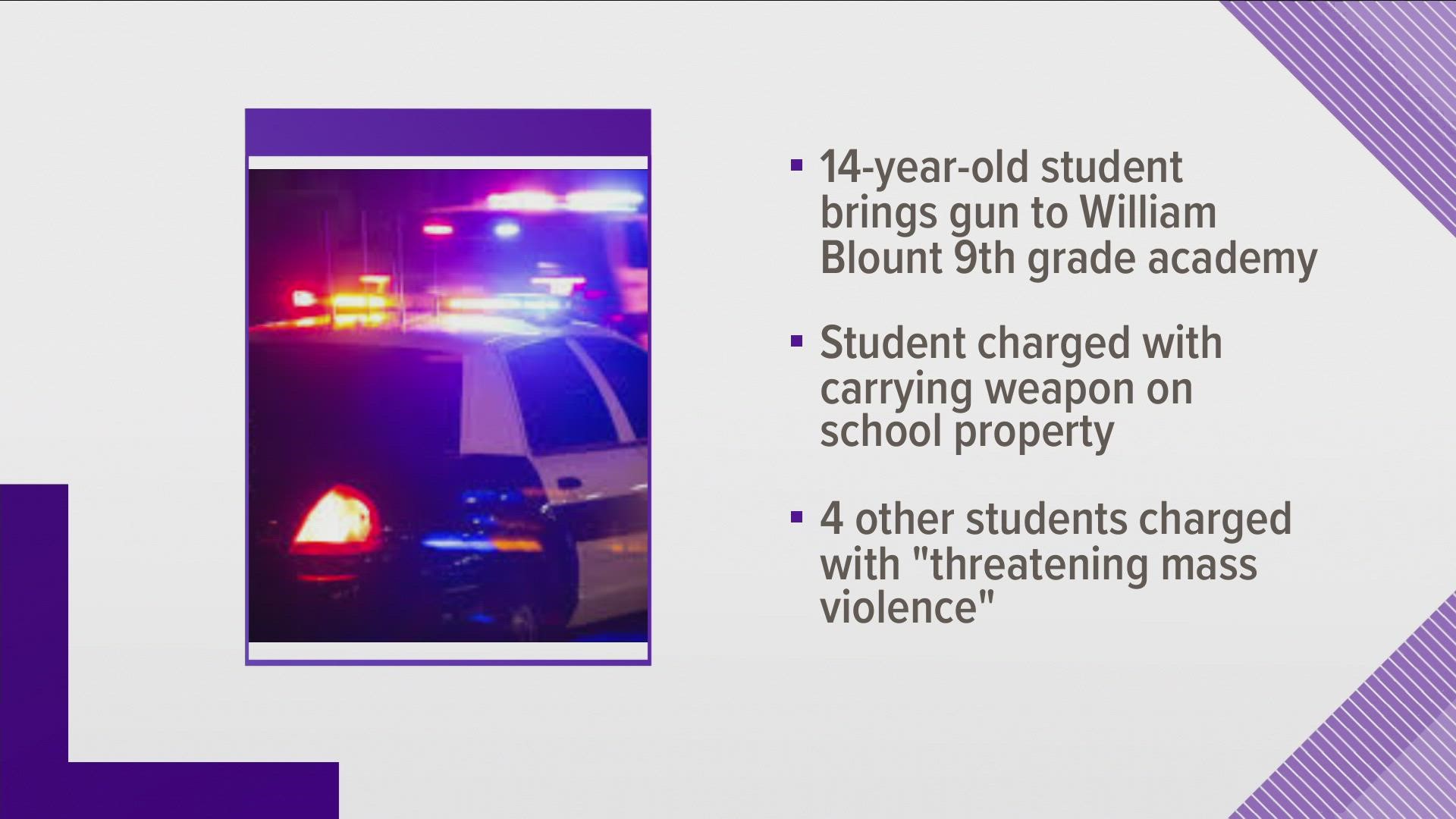 One 14-year-old boy was charged for having the gun in his backpack. Four other students were charged for failing to report it, according to BCSO.