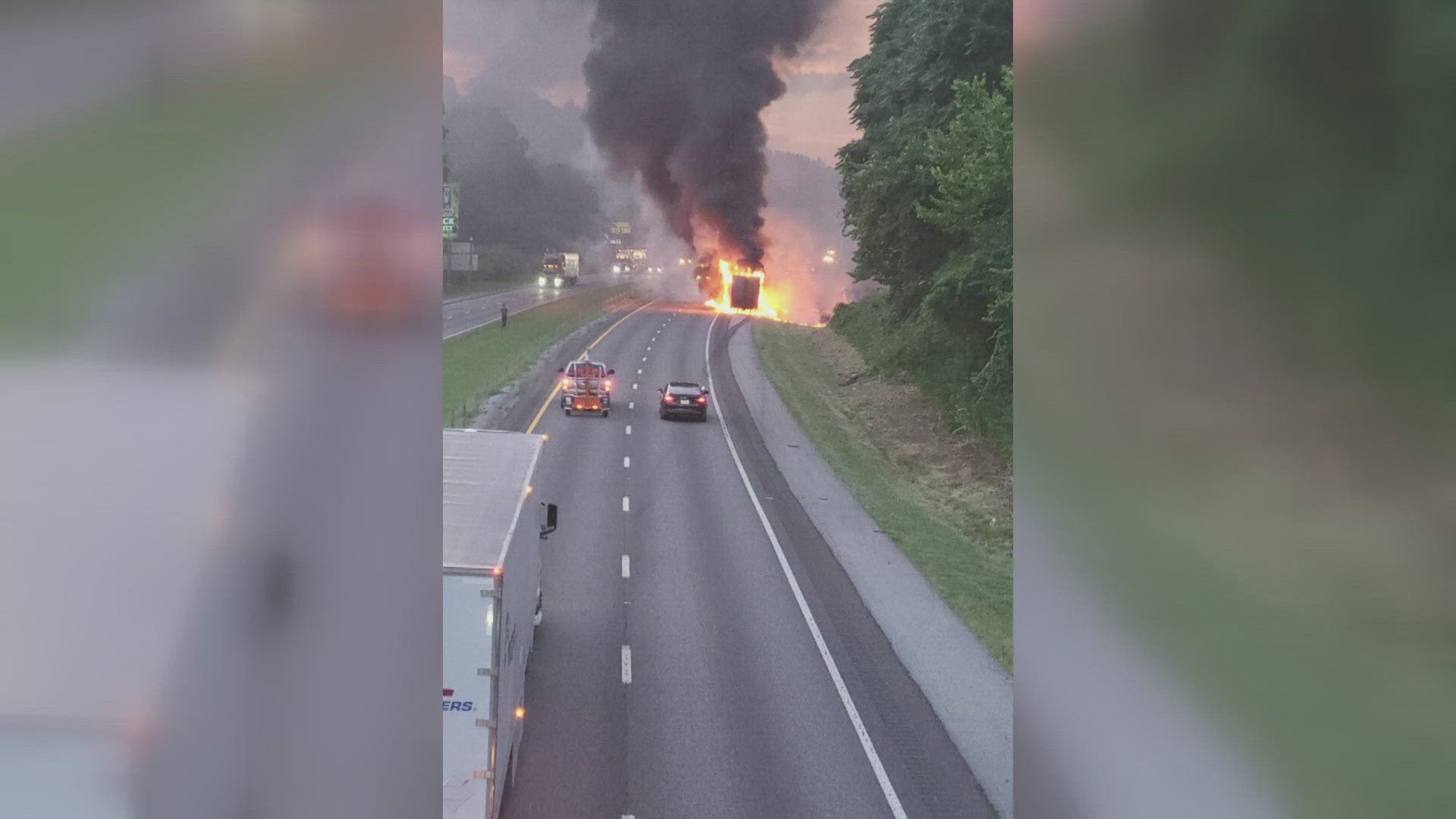 The fire was reported near Mile Marker 130 at 9:03 p.m. EDT, TDOT said.