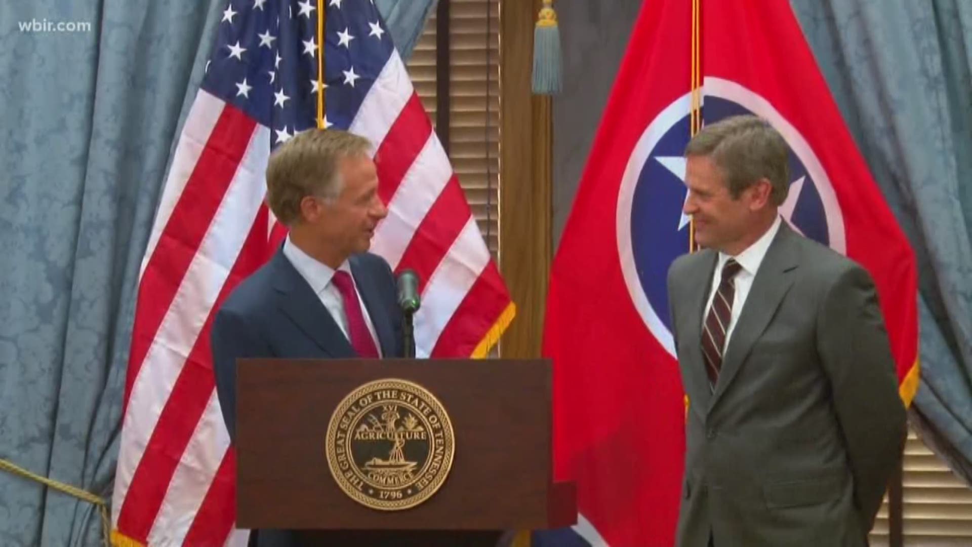 Gov. Bill Haslam welcomed future gov. Bill Lee to the State Capitol on Wednesday. The two men vowed to work together to ensure a smooth transition.