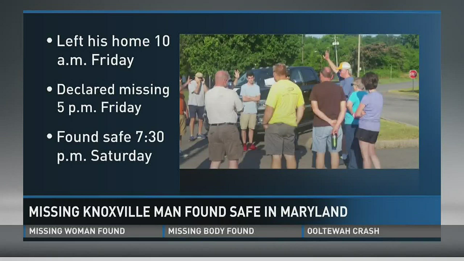 A Knox Co. man that went missing with his dog Friday was found safe in Maryland.