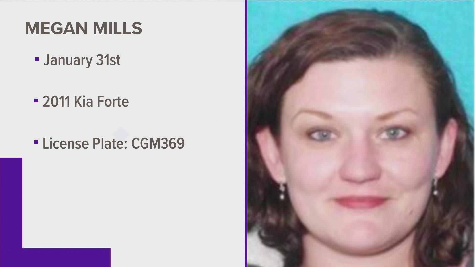 Police said Megan Mills was last seen on January 31 and may be in the Knoxville area.
