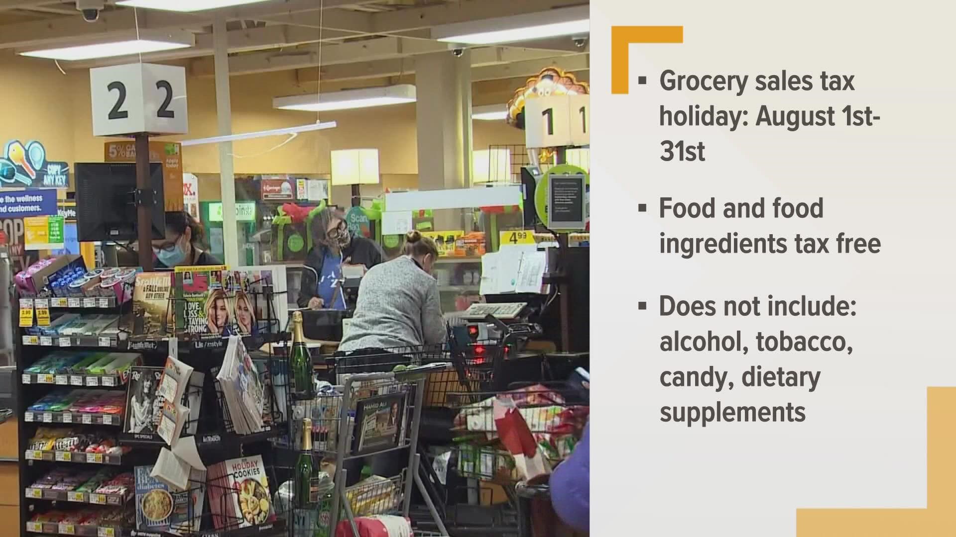 The grocery sales tax holiday will end on August 31st at 11:59 p.m.