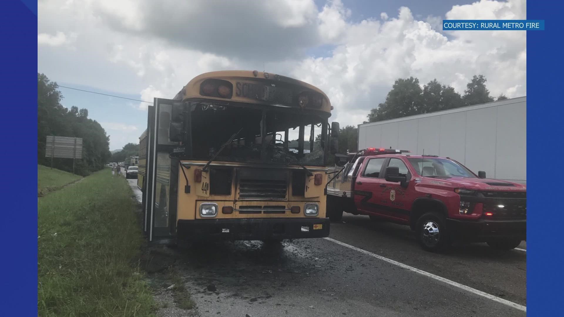 Rural Metro Fire said that around 1:18 p.m. they responded to reports about a school bus on fire near the I-40 and I-75 split, near Watt Road.