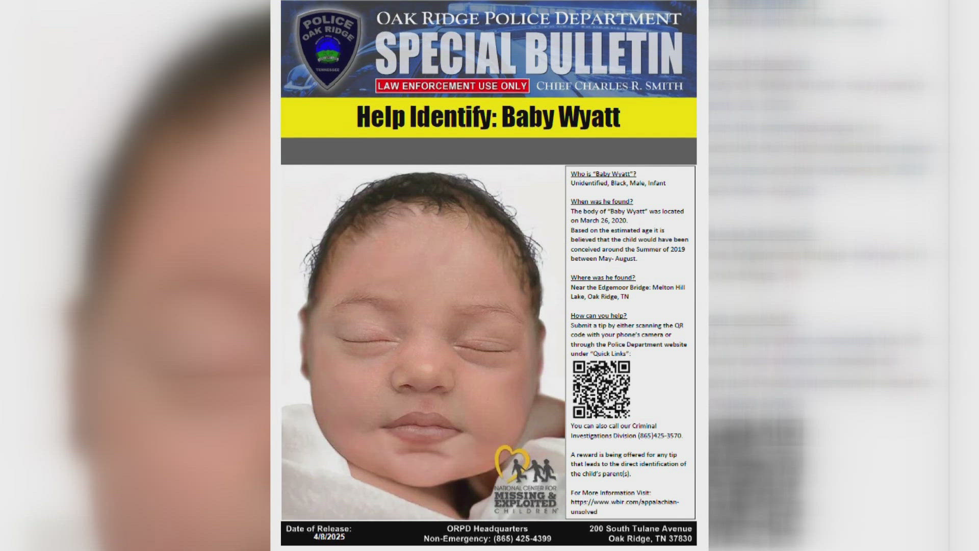 A flyer is set to go out with utility bills this month with Baby Wyatt on it. 
