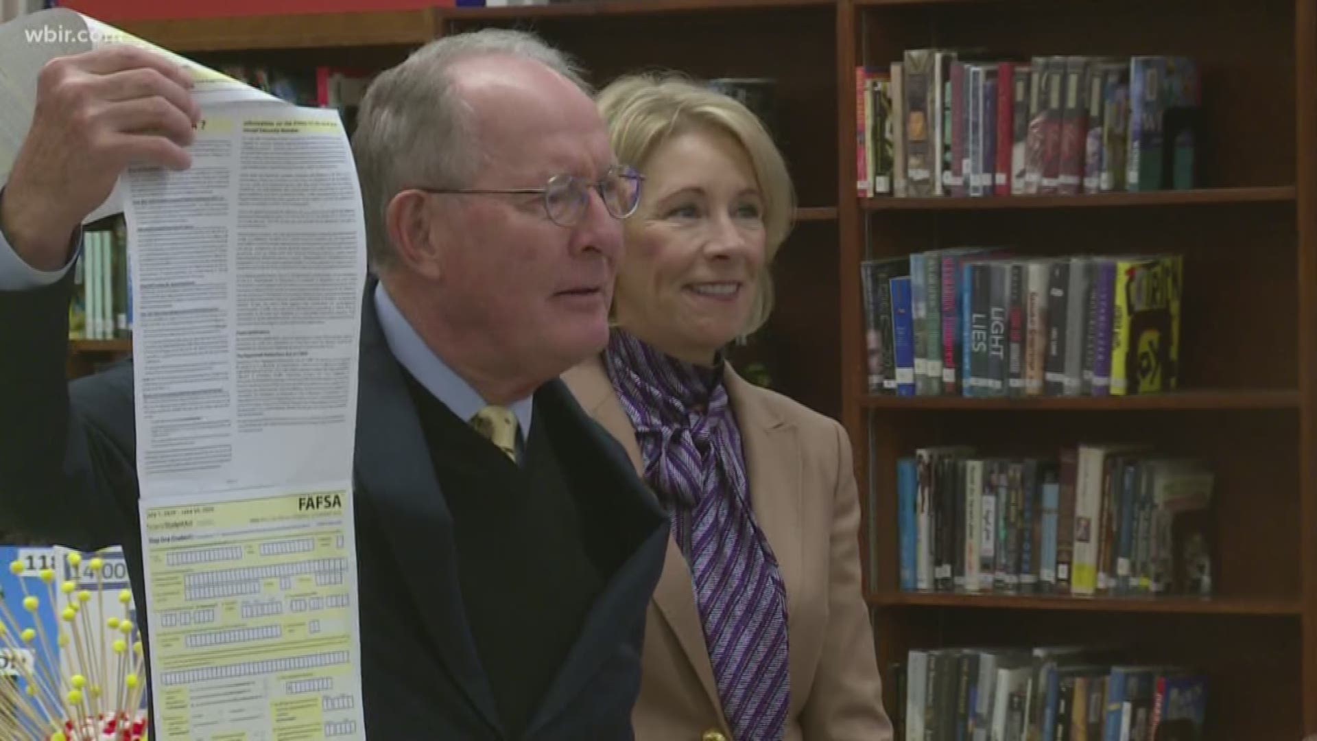 U.S. Education Secretary Betsy DeVos and Senator Lamar Alexander were in Sevier County today showing students how to use a new FAFSA app.