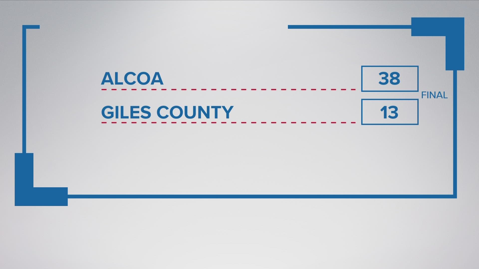 Alcoa beats Giles County 38-13.