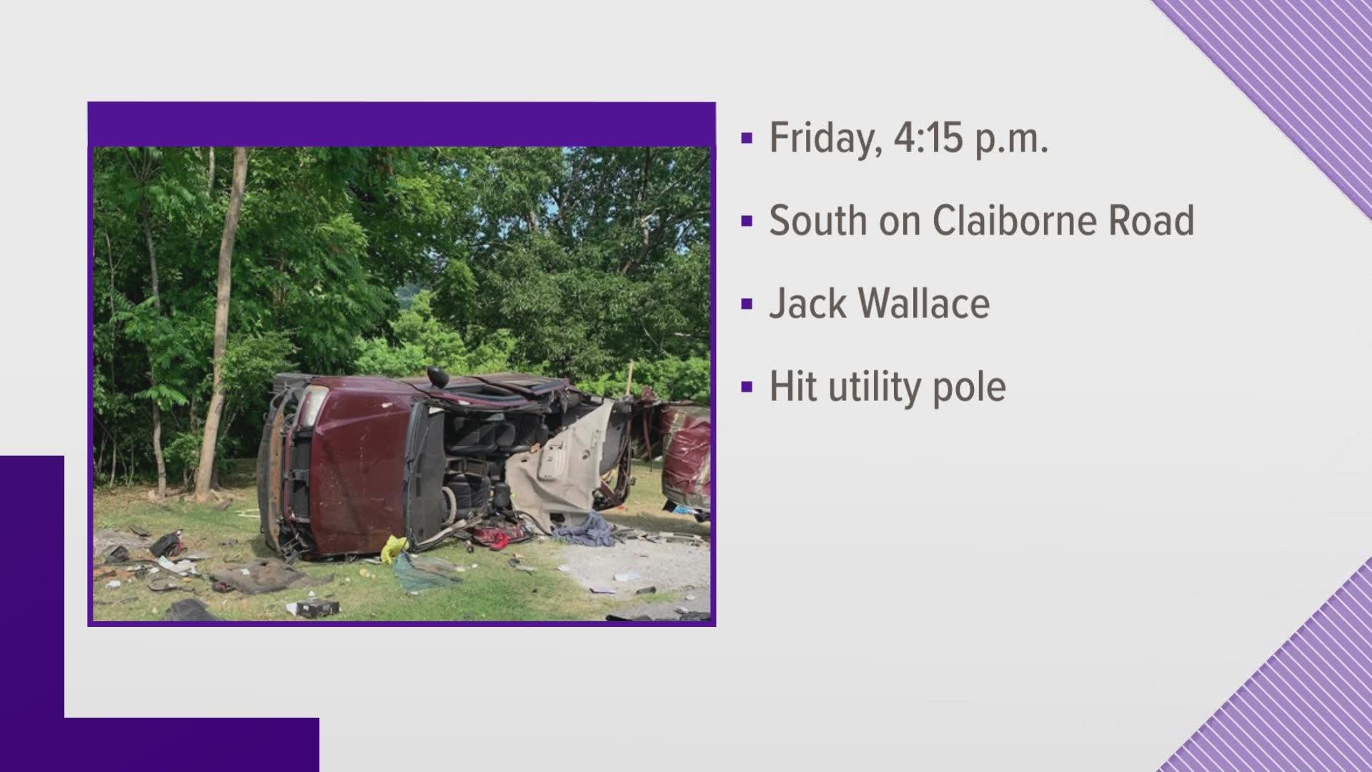 LaFollette Police Department said the driver was traveling on Claiborne Road when he lost control and hit a utility pole.