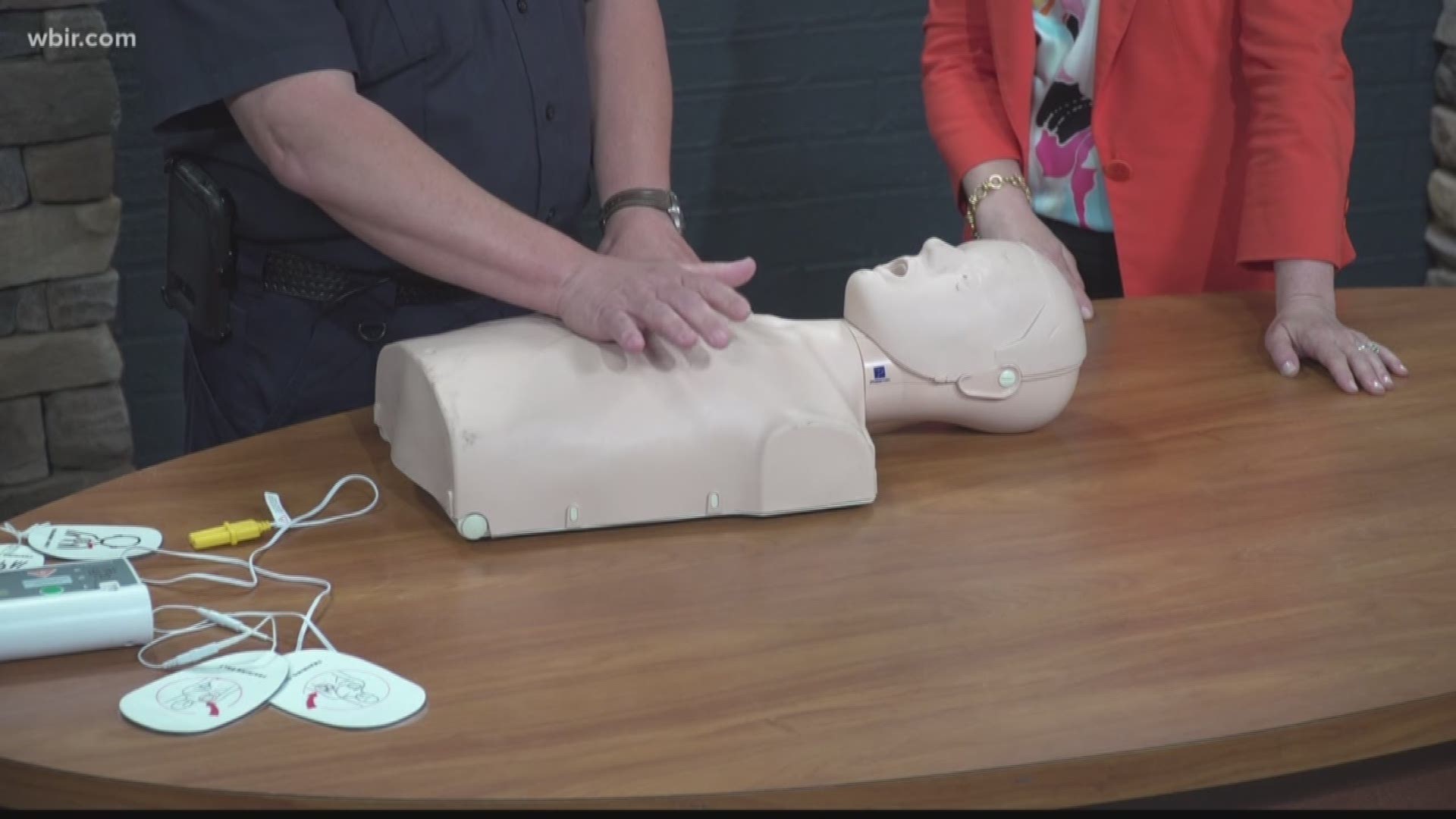 A first responder shows us the life-saving process of CPR, for both adults and children. The latest advice from experts is to use chest compressions, but not breaths.