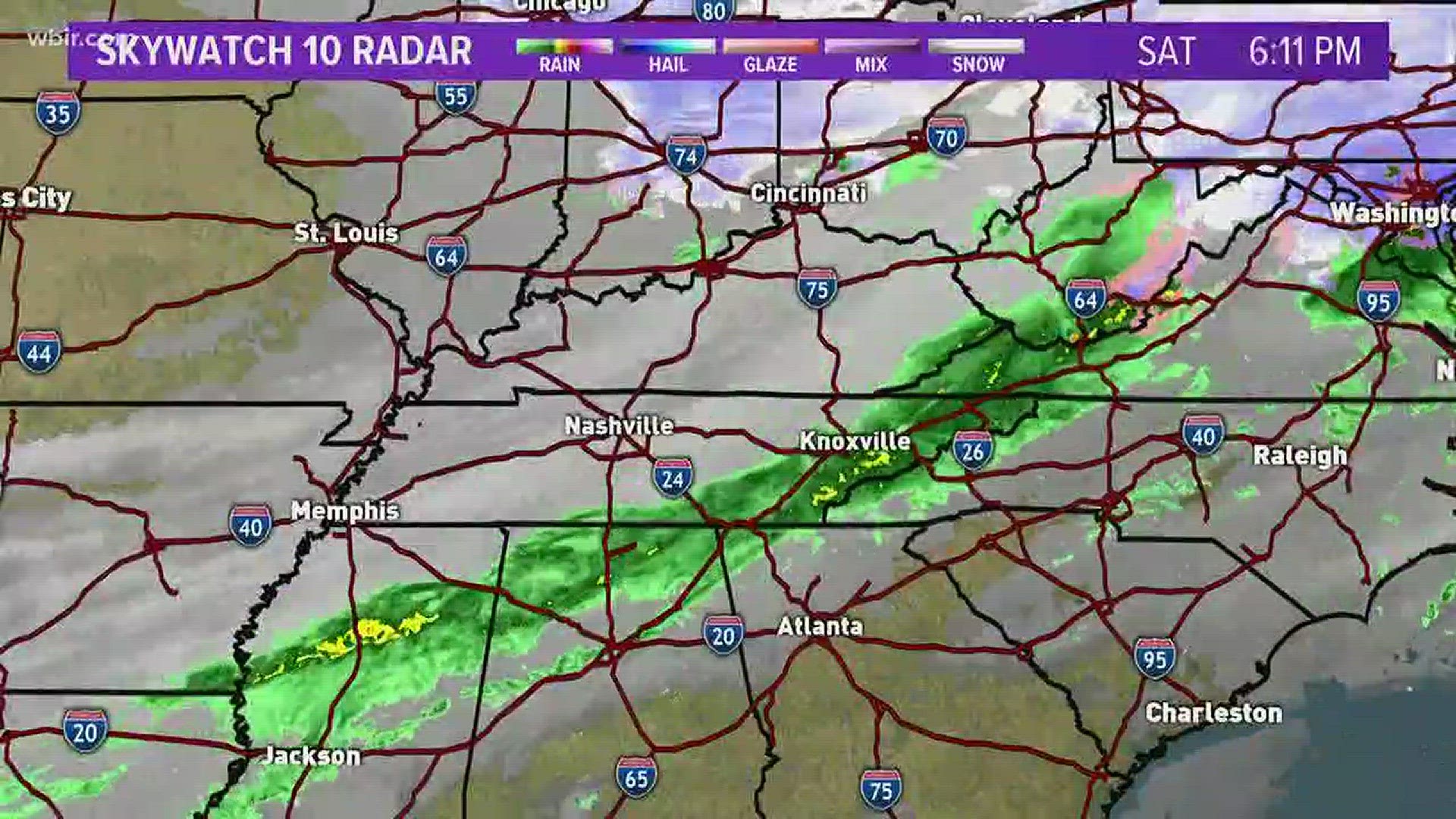 Rain will begin moving out of East Tennessee overnight Saturday.